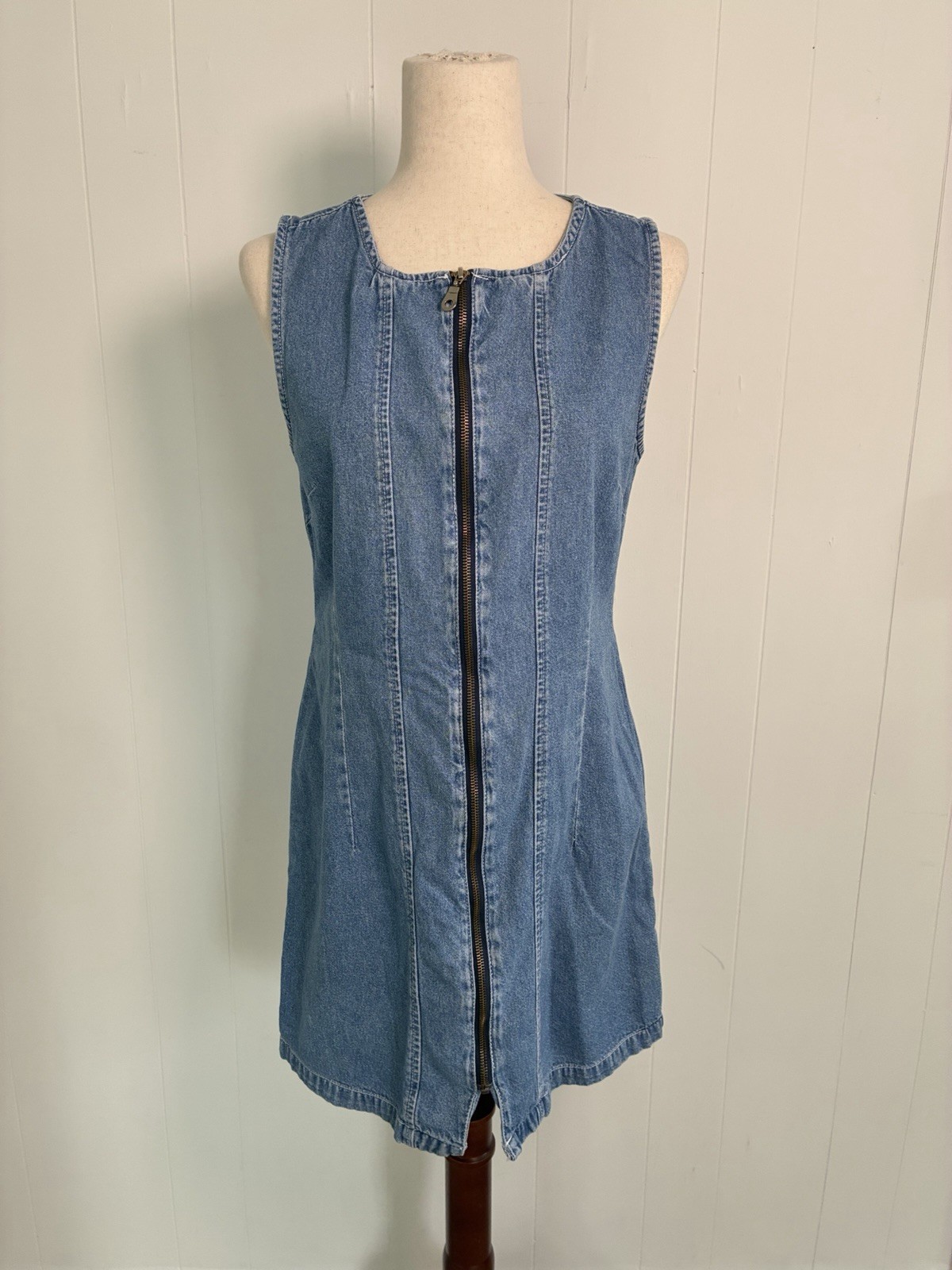 Women’s 100% Cotton Denim Mini Dress Zipper Front Size S Western