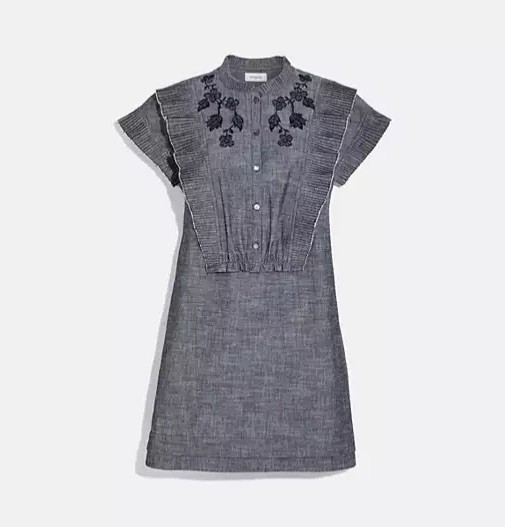 Coach Lightweight Cotton Chambray Shift Dress with Ruffles Size 6 Designer!