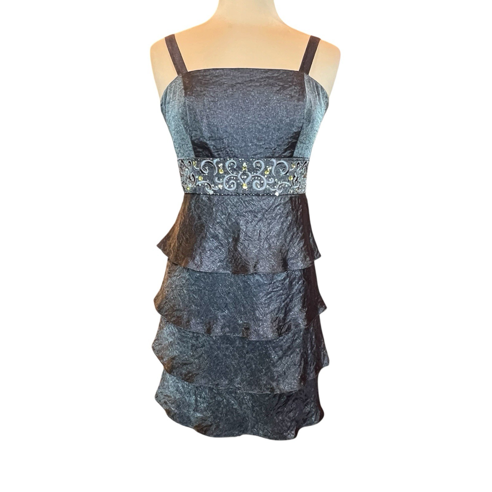 Collection by Dress Barn Dress Size 8 Gray Shimmer Beaded Tiered Cocktail Party