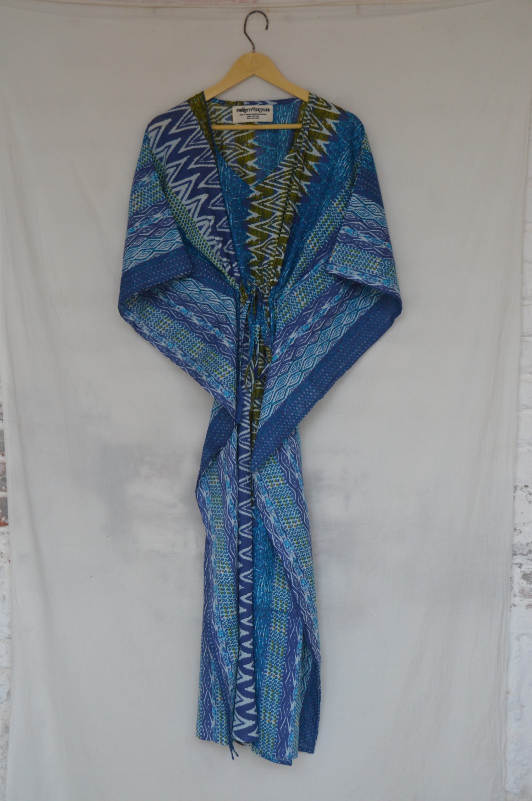 100%Cotton Indian Hand Print Long Kaftan Dress TARRIF FREE✅0%CHARGE KF-201