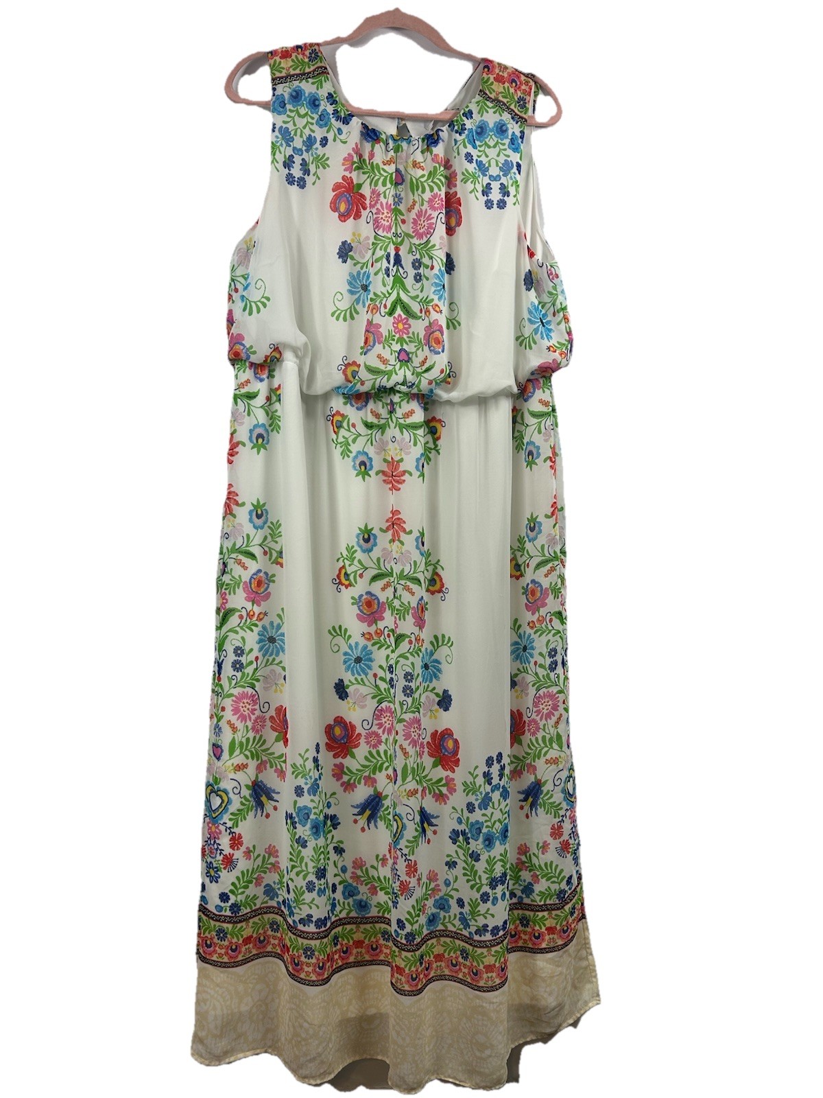 Studio One NY Floral Maxi Dress 16W Plus Size Boho Folk Art Cottage Prairie