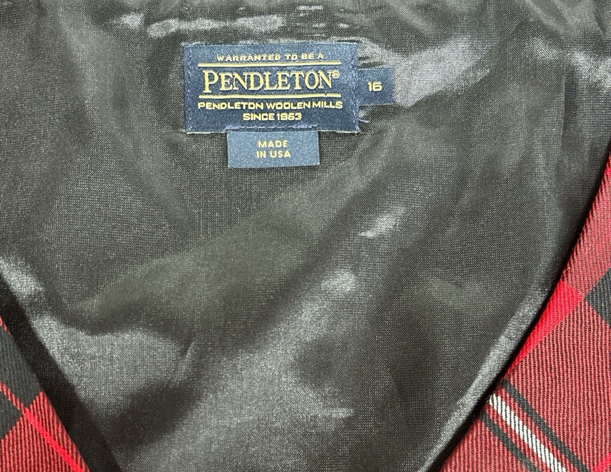 Pendleton 100% Wool Plaid Jumper Dress Red Tartan Sleeveless Size 16 Made in USA