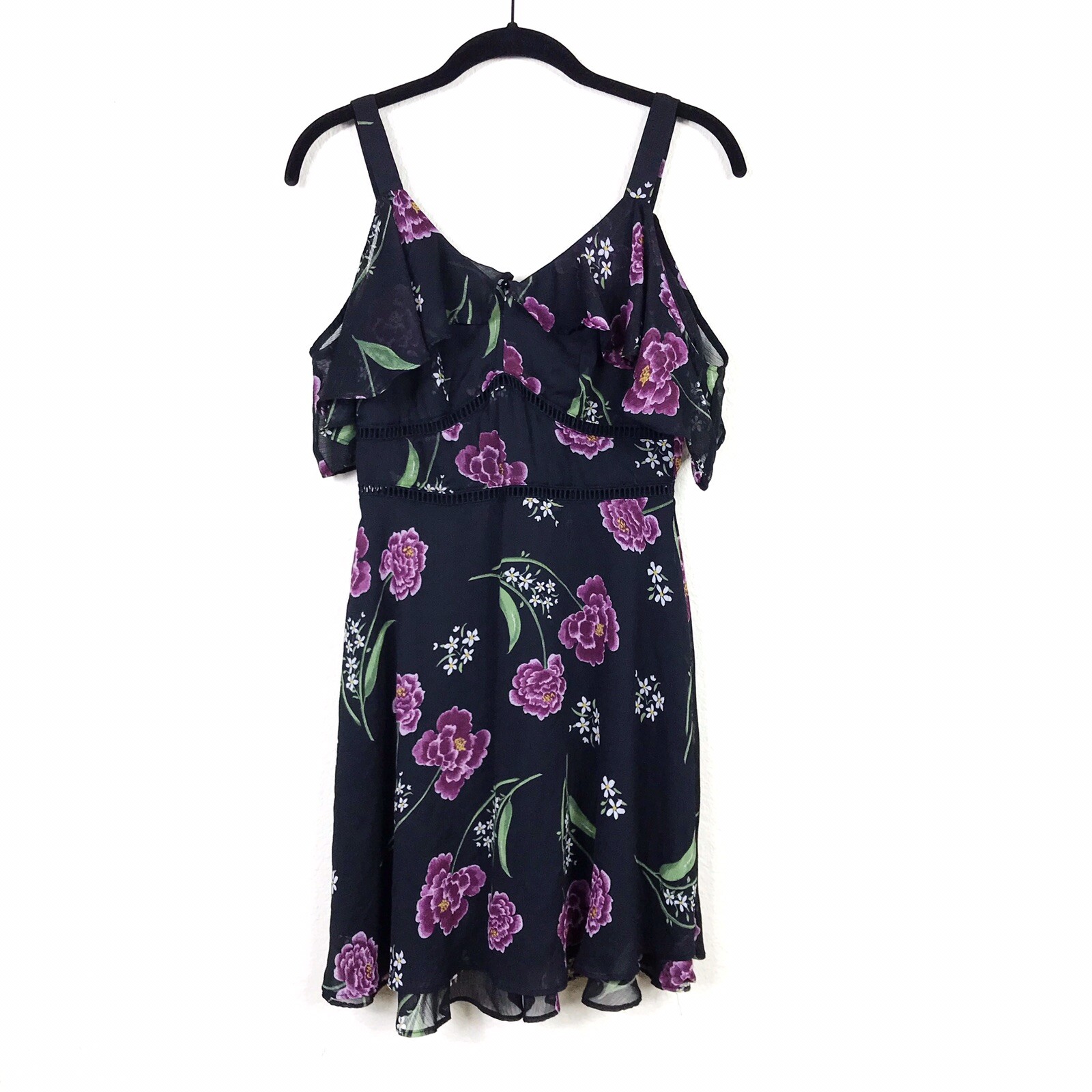 Shift Jaya Apparel Women’s Black Floral Cold Shoulder Fit ‘n Flare Dress Size S