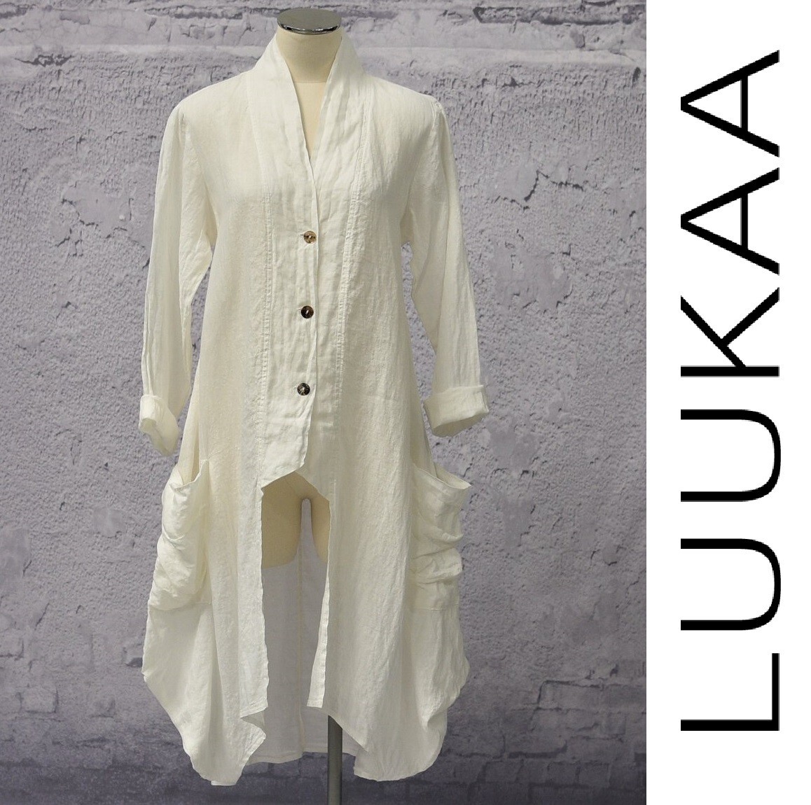 LUUKAA Linen 8Y0524 Lagenlook Light Linen STRIPE POCKET DRESS (sizes 6-10) WHITE