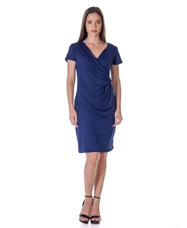 24seven Comfort Apparel Petite Short Sleeve Knee Length Dress Women’s PM Navy