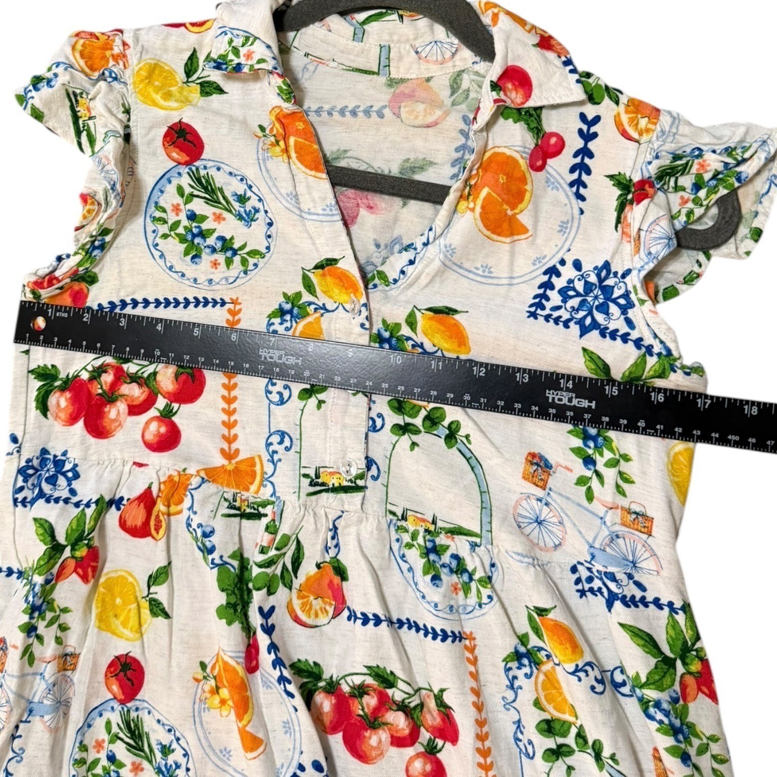 Jane & Delancey Fruit & Mediterranean Print Cottagecore Tiered Maxi Dress S