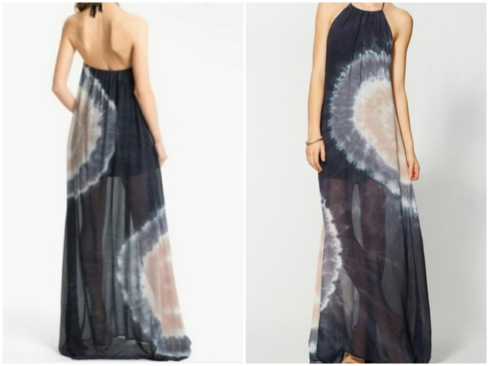Young Fabulous & Broke Strapless Halter Maxi Dress Blue Cream Pink Rose Tie Dye