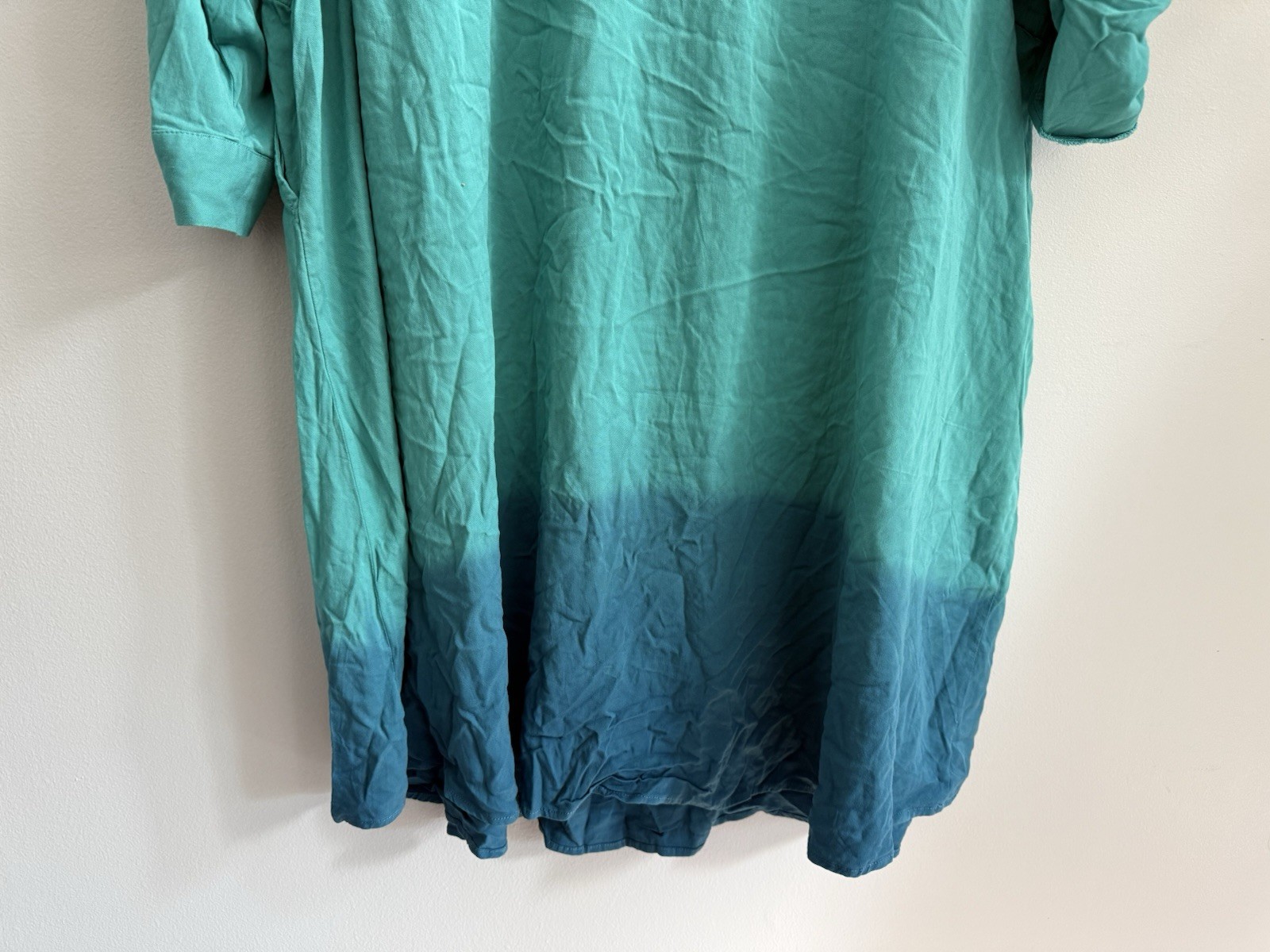 NEW Torrid Dip Dye Zip Front Midi Shirt Dress In Teal & Blue Plus Sz 4X Pockets