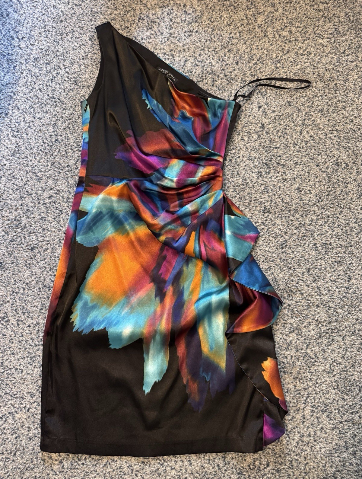 London Style One-Shoulder Abstract Print Ruffle Sheath Knee-Length Dress 6