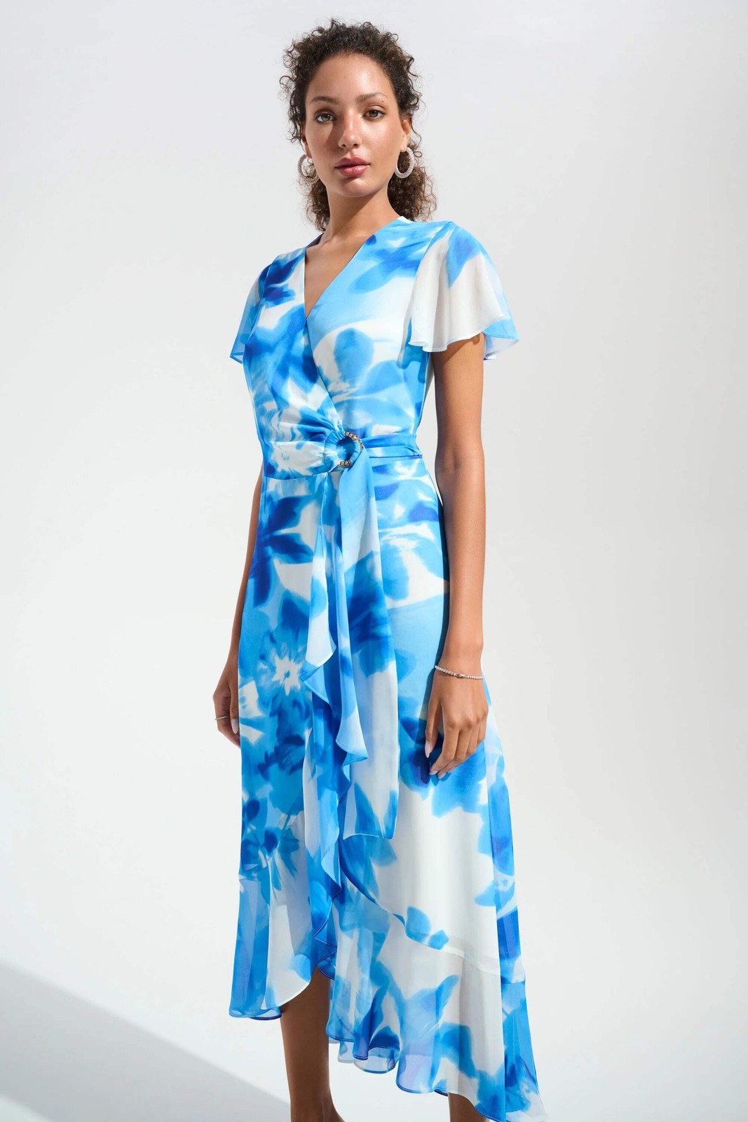 Joseph Ribkoff Printed Chiffon High Low Wrap Dress 261739