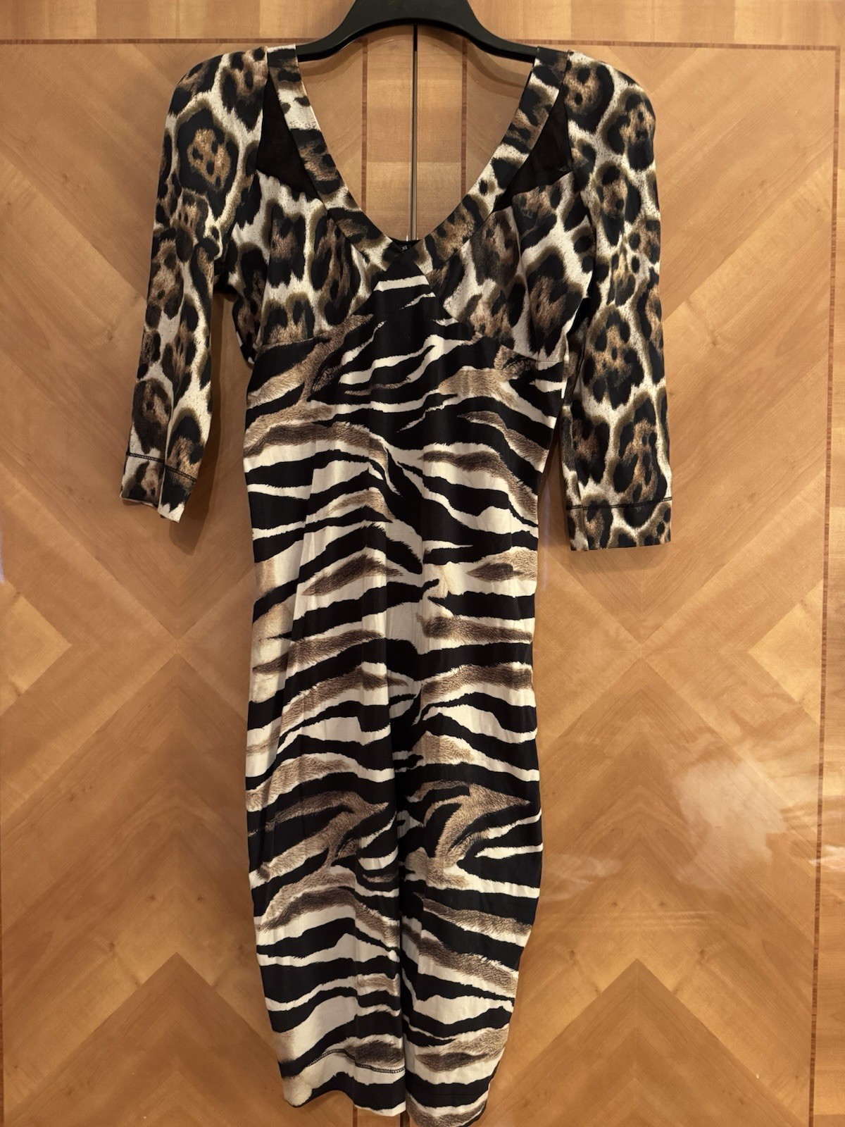 JUST CAVALLI Dress Animal Print With Mesh Inserts , NWT, Made In Italy, Size XL