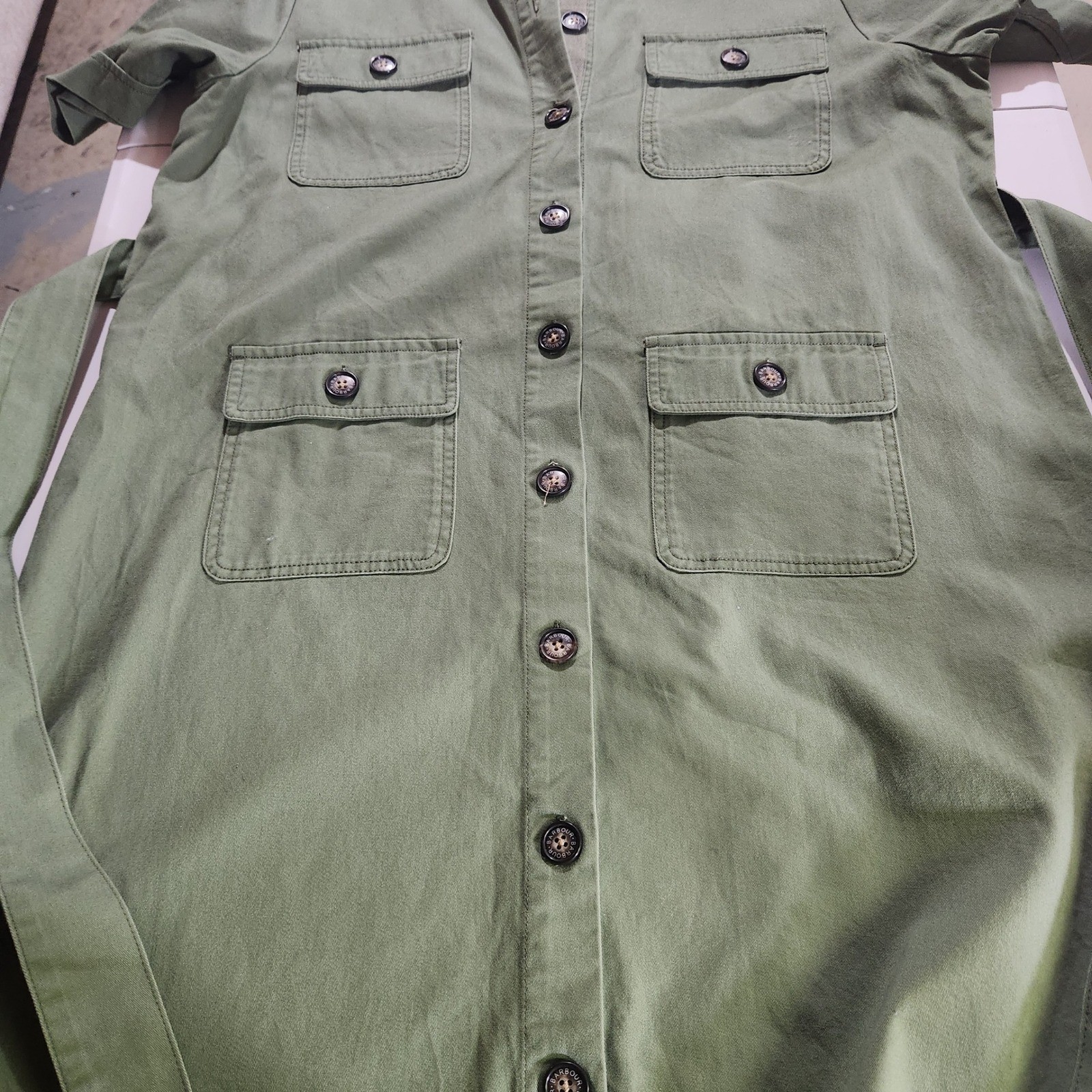 Barbour NWT Victoria Cotton Utility Shirt Dress 14 Belted Pockets Button Front