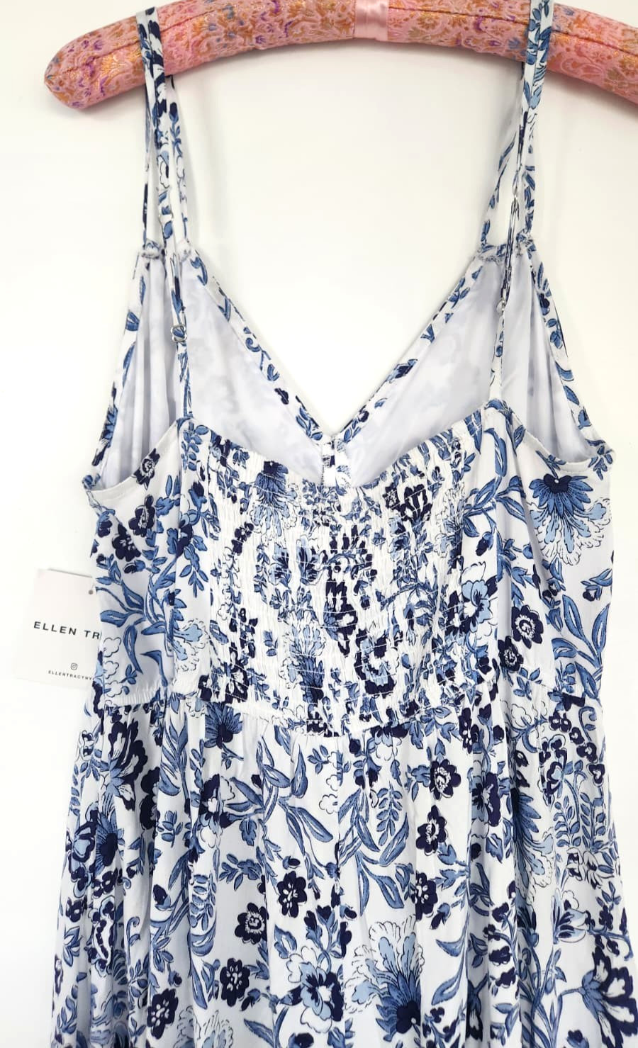 ✨NEW! Modern ELLEN TRACY Blue Cottage Floral Farm Long Maxi Dress Rio Gypsy $149