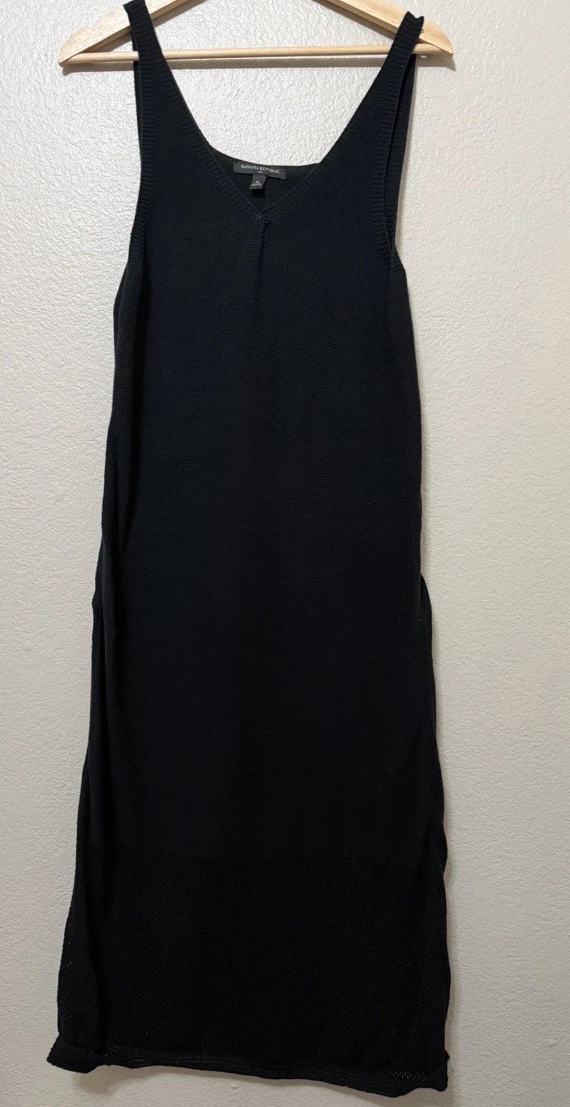 Banana Republic Sweater Dress Knit V-Neck Sleeveless Midi Black Women’s M