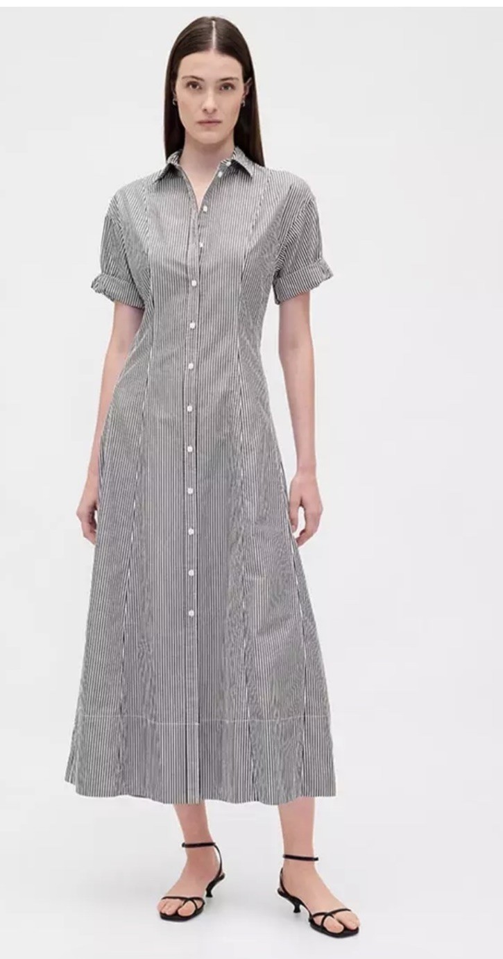 Gap Dress Large Stripe Poplin Midi Shirtdress Fit & Flare Midi New Black White