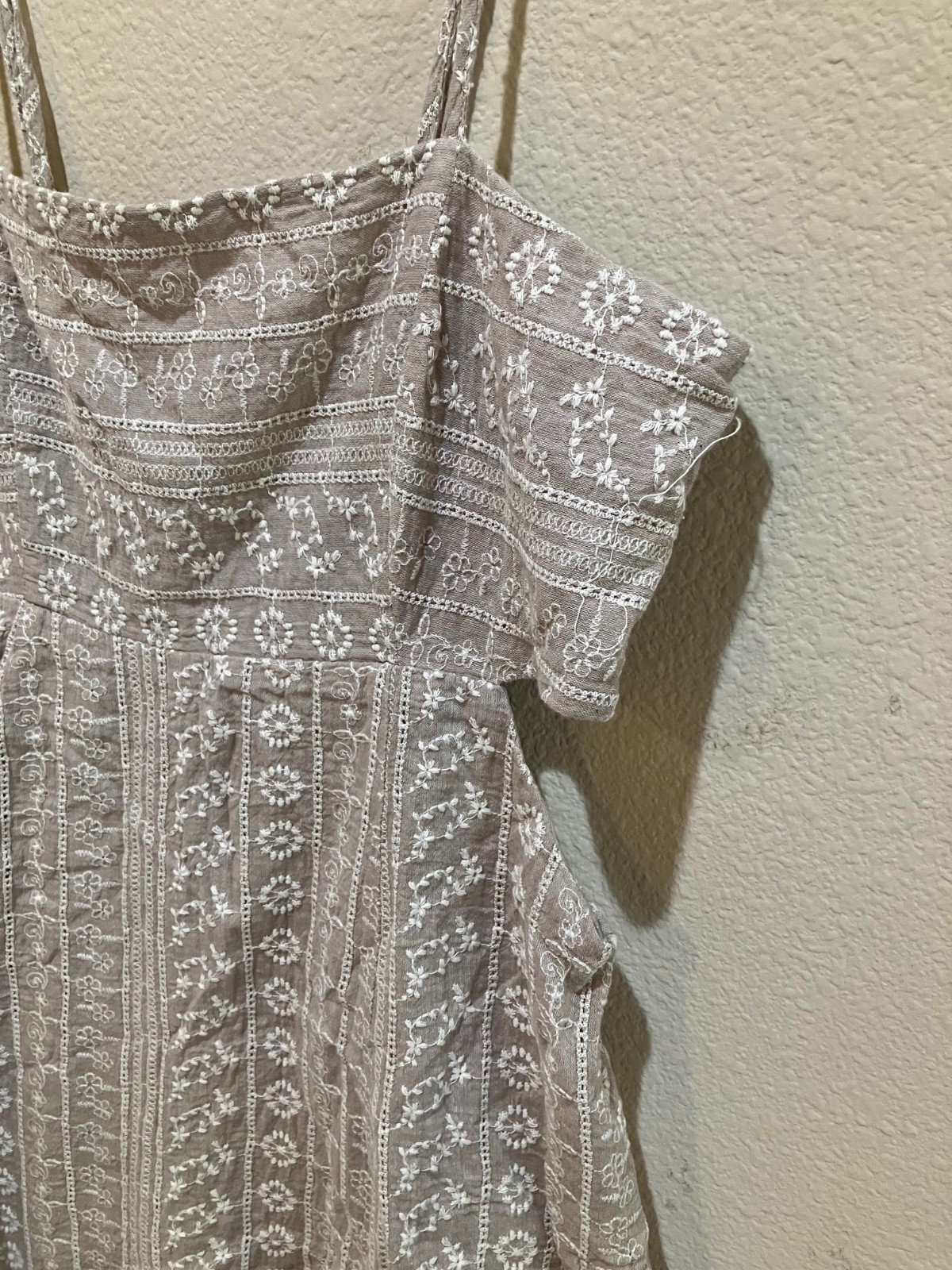 Altar’d State Embroidered Mini Dress Small Tan Side Cutout Cotton Boho Cottage
