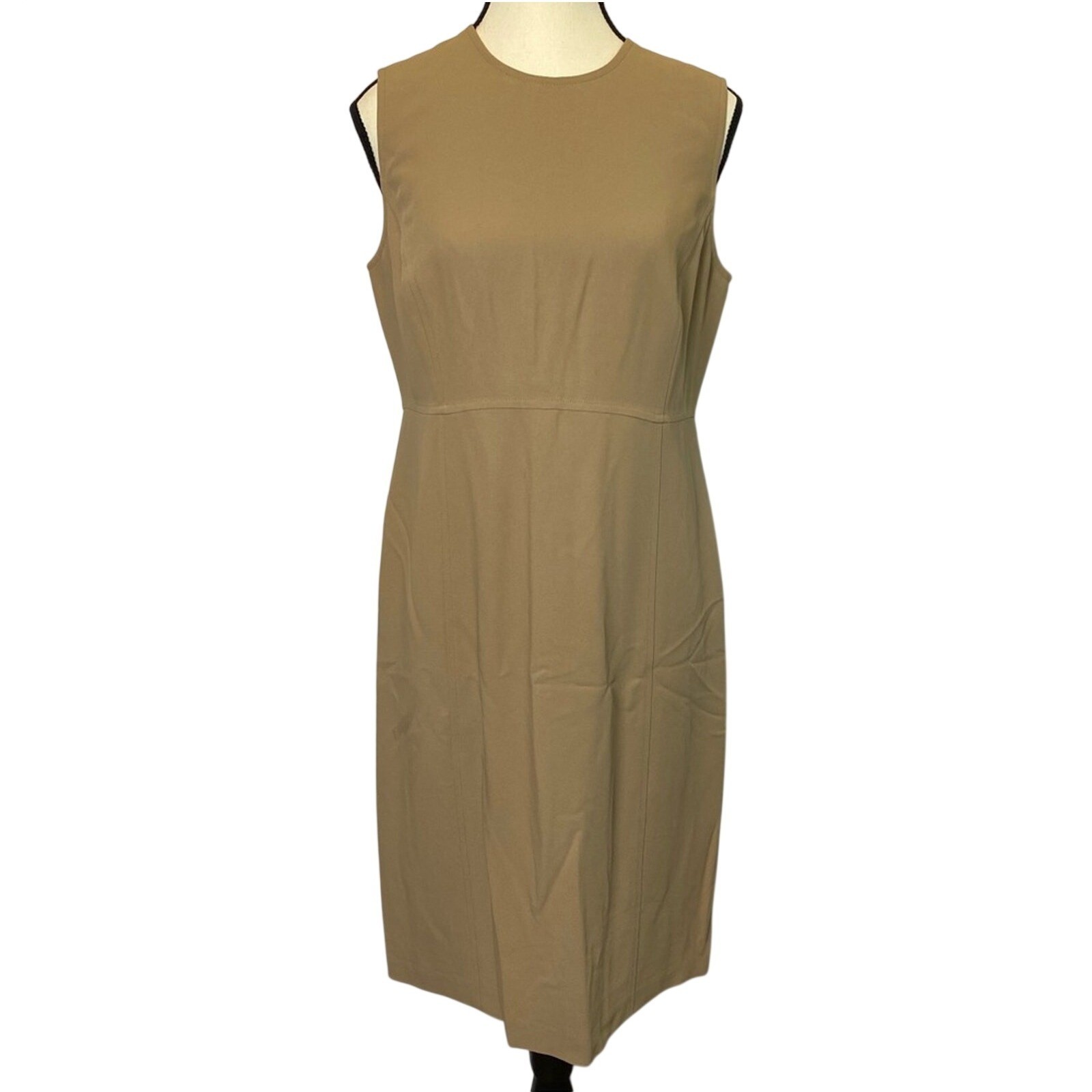 Linda Allard Ellen Tracy Women’s Tan Sheath Sleeveless Casual Midi Dress Size 8