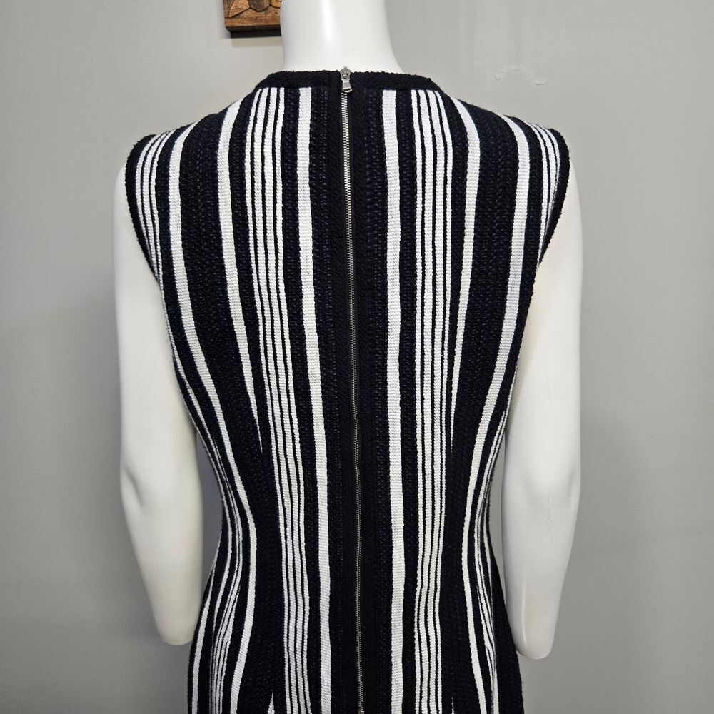 Carven Mini Dress EU 42 US 12 Black White Stripe Tweed Mod Go-go Retro 60 Luxury