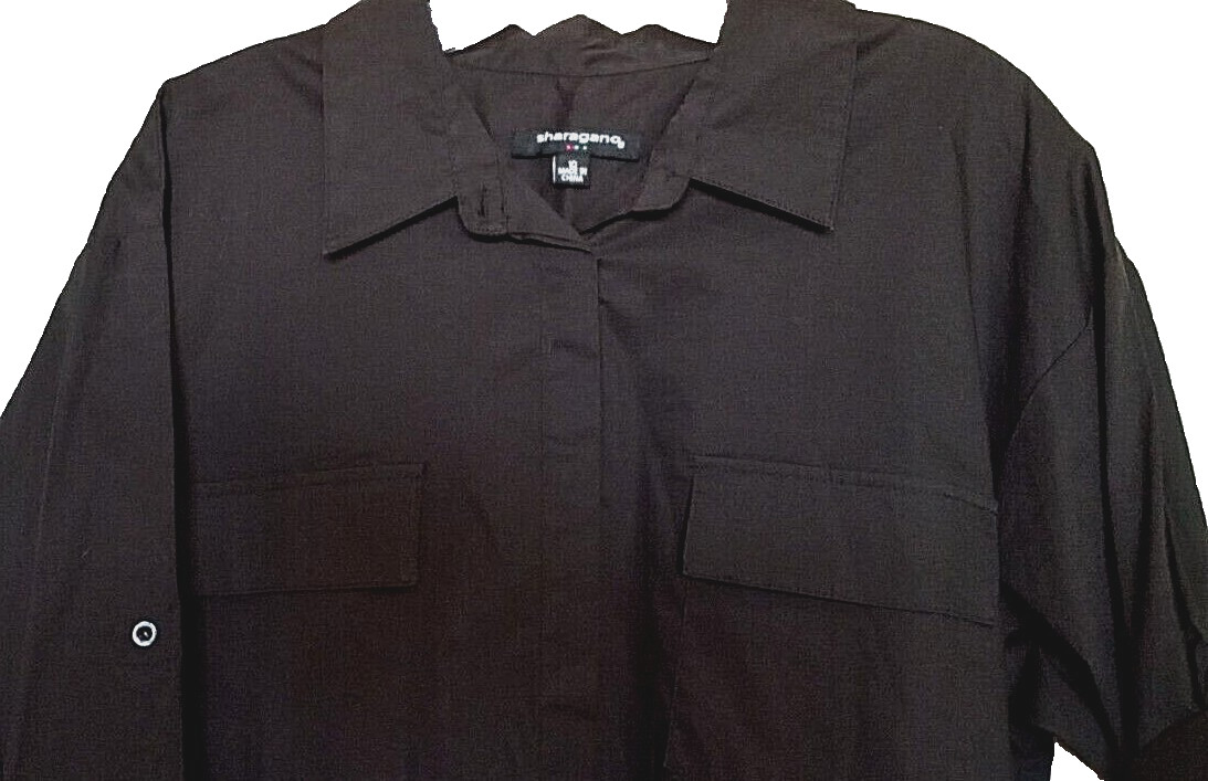 Sharagano 97% cotton, 3% spandex solid black 3/4 sleeve shirt dress Size 10
