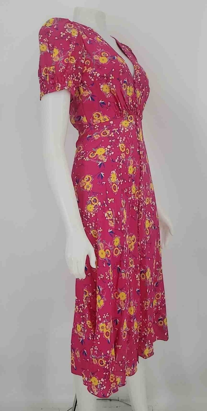 SALONI Pink Yellow Multi Silk Floral Print Midi Length Size 0 (XS) Dress