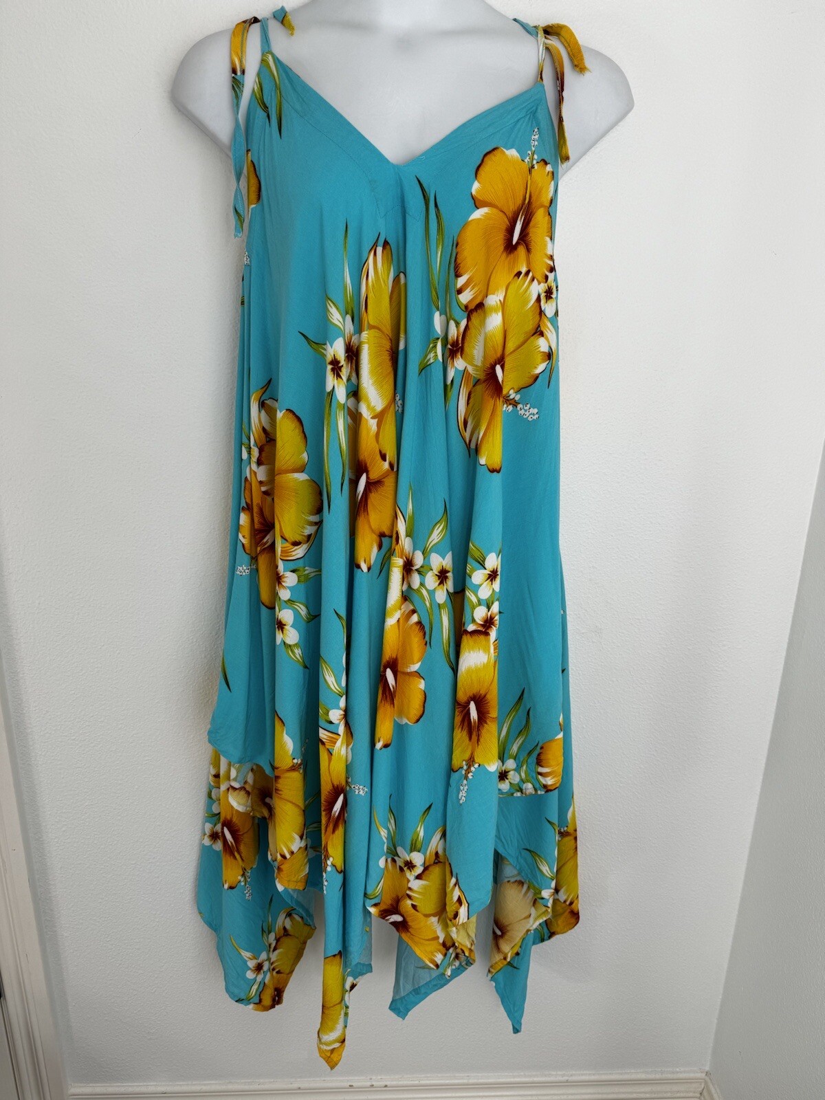 Aloha Fashion Hawaiian BLACK, Blue Floral SCARF HEM MAXI DRESS SZ O/S