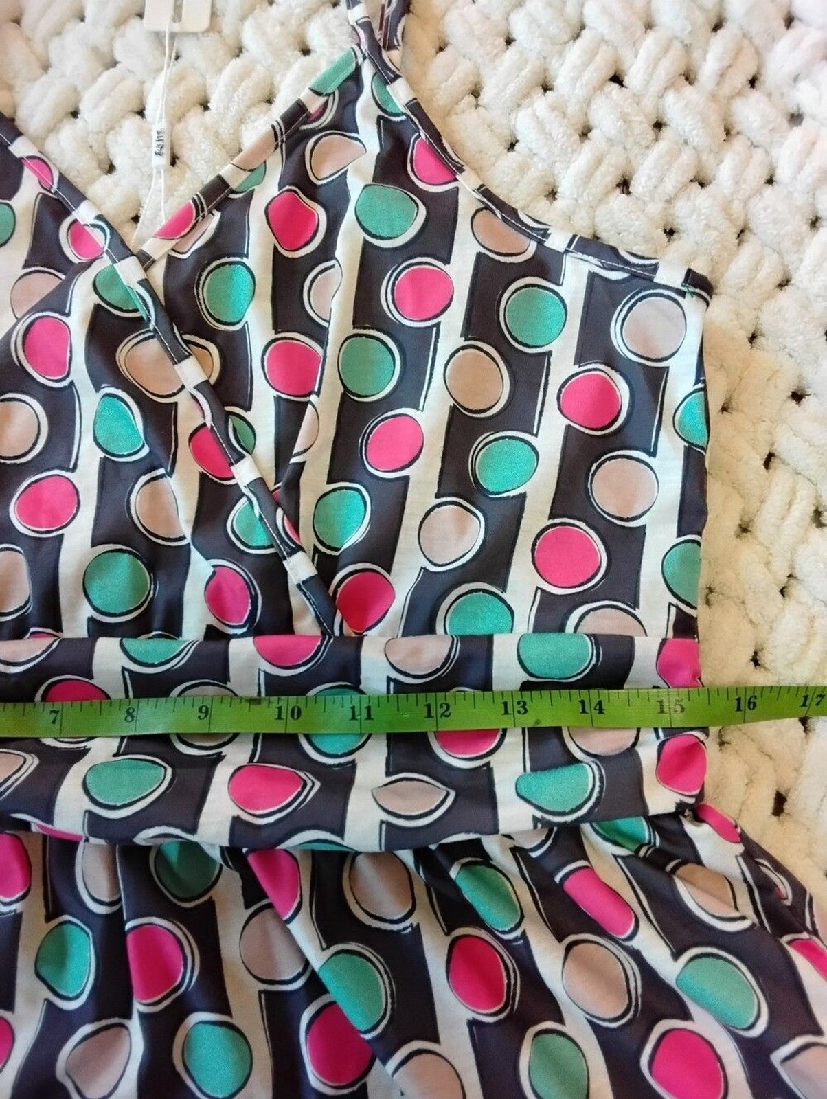 Kilig Colorful Polkadot & Stripes Bold Artistic Print Midi Dress Size Large