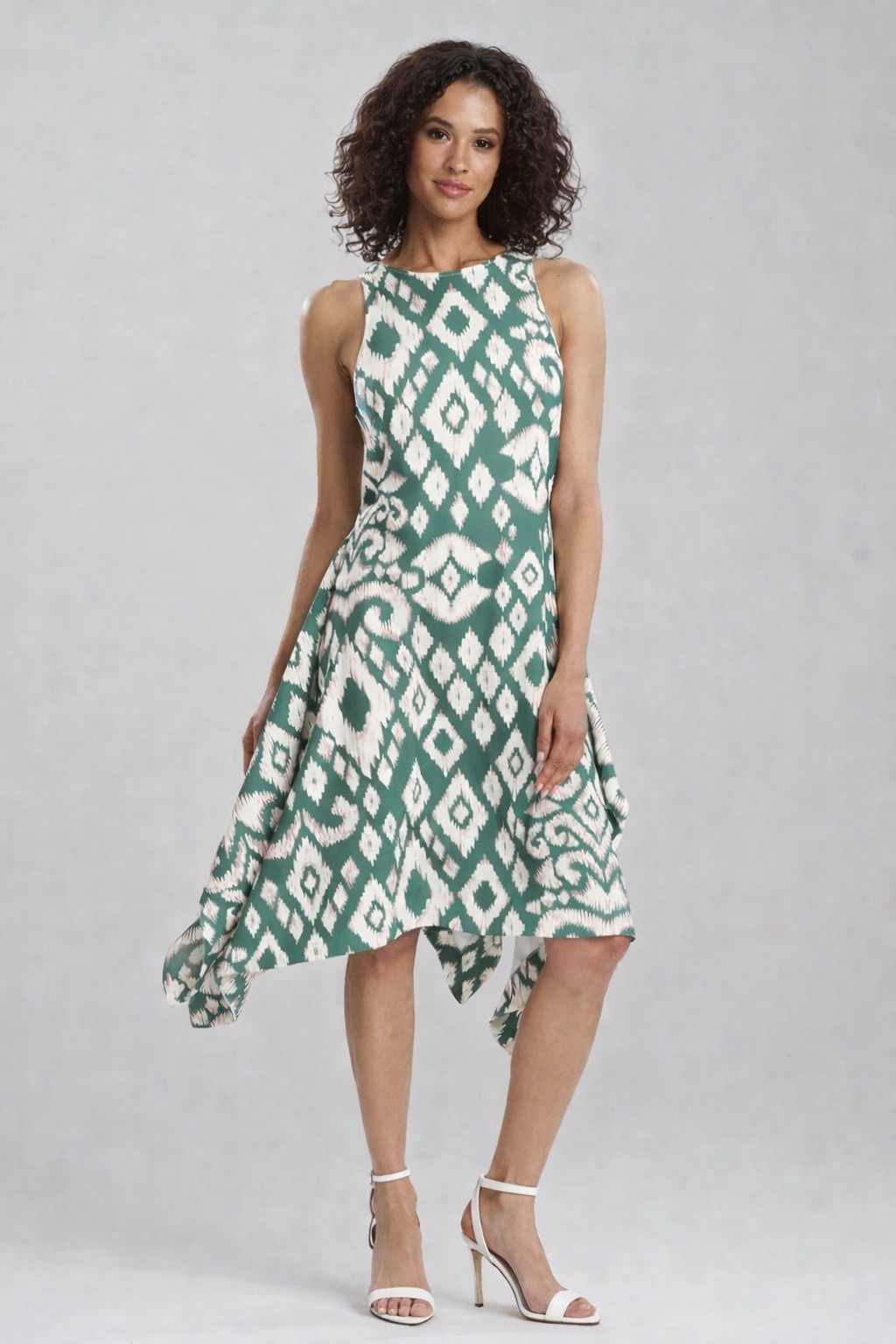 Natori Ginza Woven Crepe Handkerchief Dress XL Sleeveless Boho Flowy Cocktail