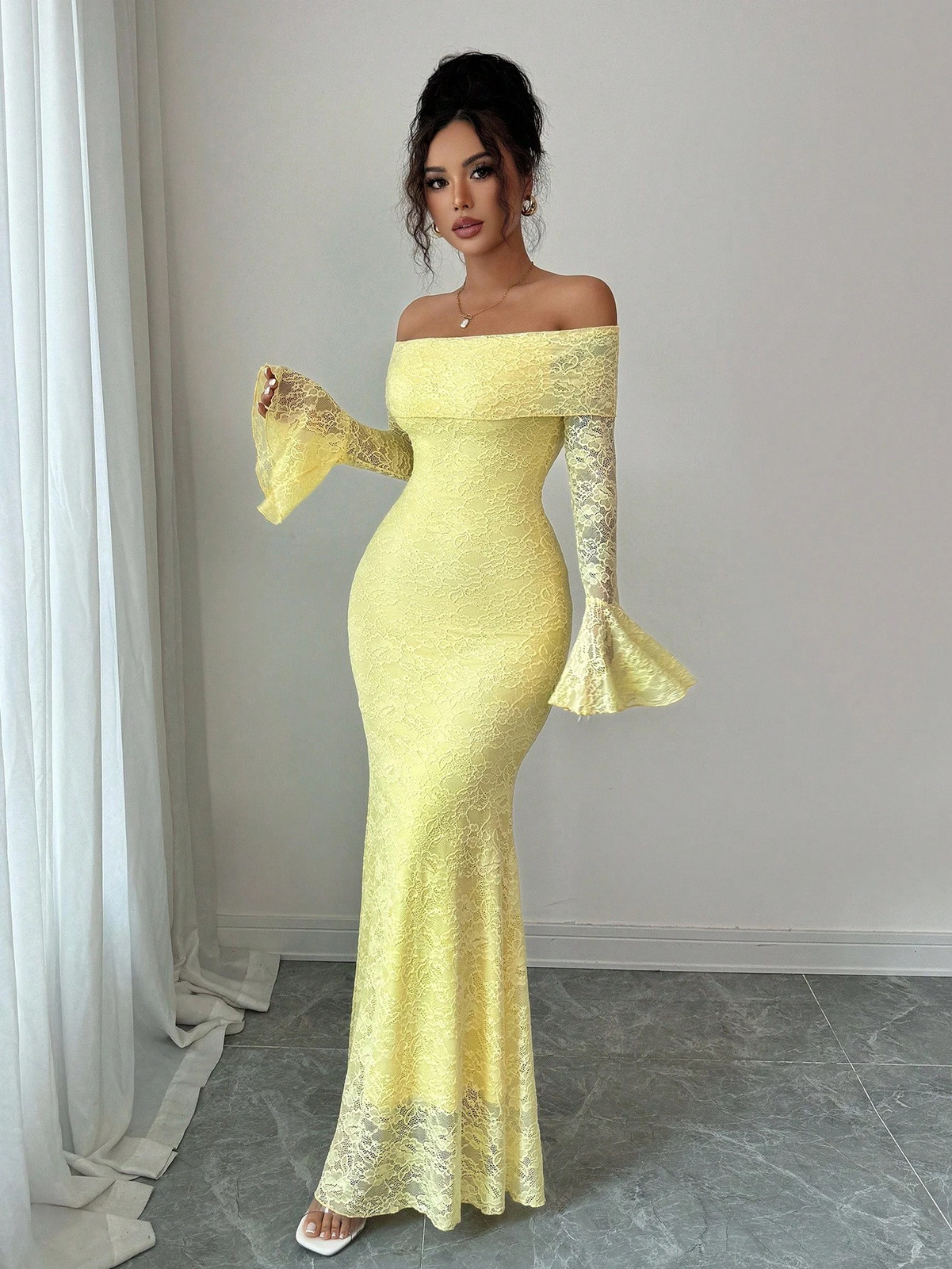 Elegant Off Shoulder Maxi Dress for Women in Yellow