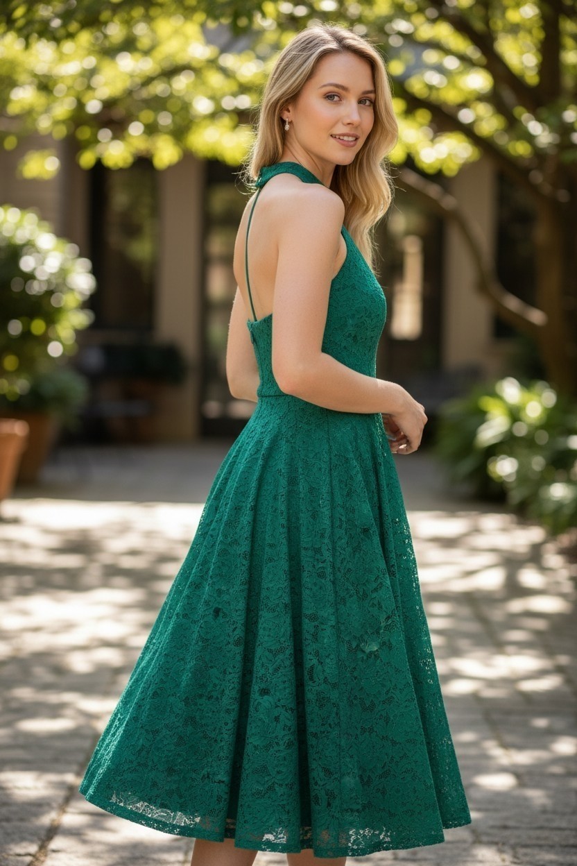 Emerald Green B. Darlin Lace Dress Made of Nylon/spandex blend Women’s Size 9/10