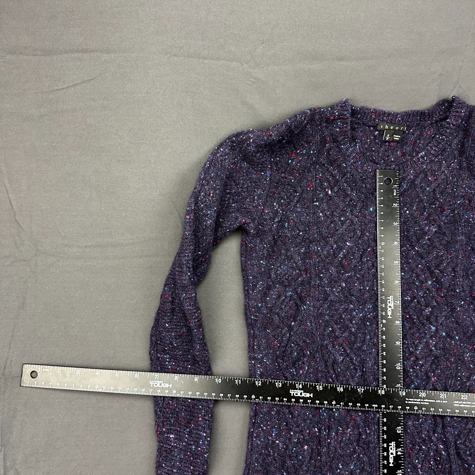 Theory Mayly Fleck Wool Sweater Dress Women’s Small Purple Cable Knit Crew Neck