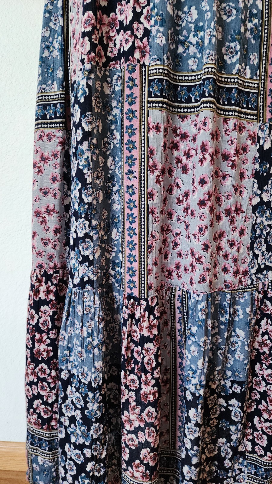 New Anthro Maxi Dress Size Small Navy Floral Coquette Crochet Boho Brunch