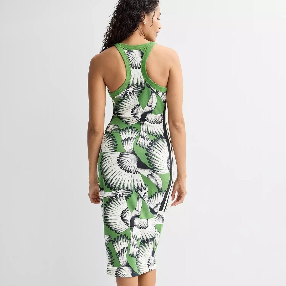 Farm Rio Active Adidas Toucan Wings Midi Dress Green Size Medium Cotton