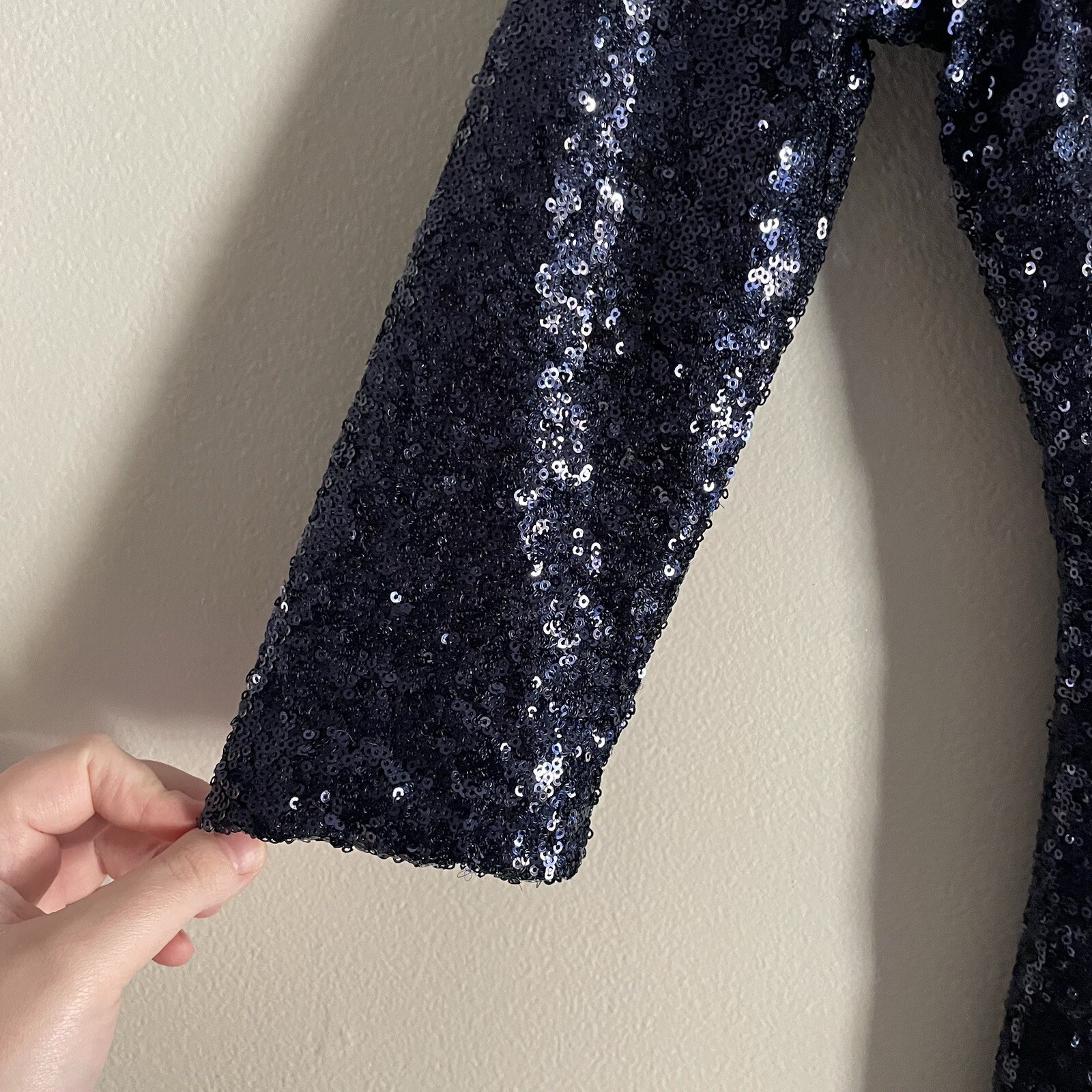 Lulus Women XS Navy Blue Sequin Scoop Back 3/4 Sleeve Delightful Ways Mini Dress