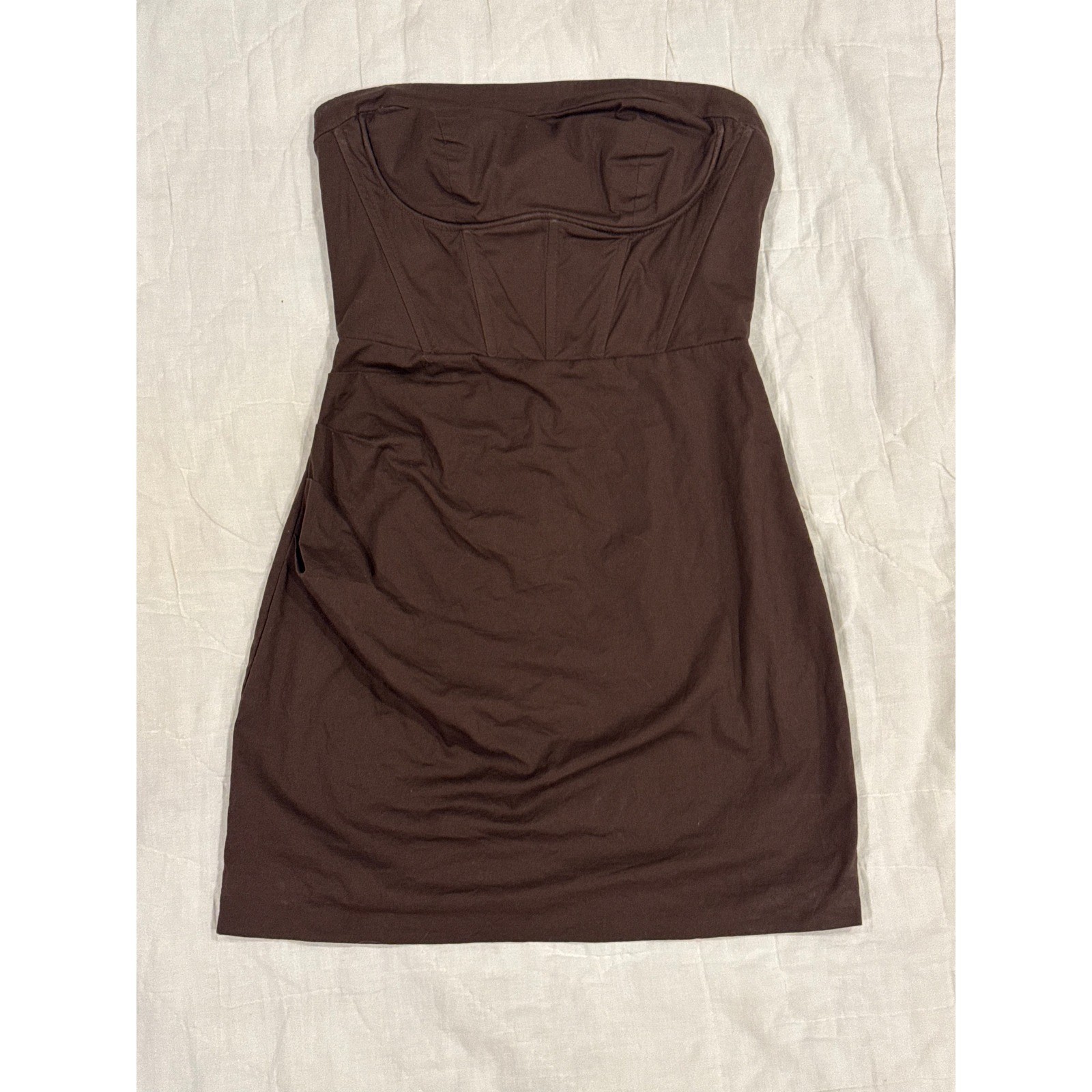 Chocolate Brown Strapless Corset Mini Dress Underwire Boning Small Brown