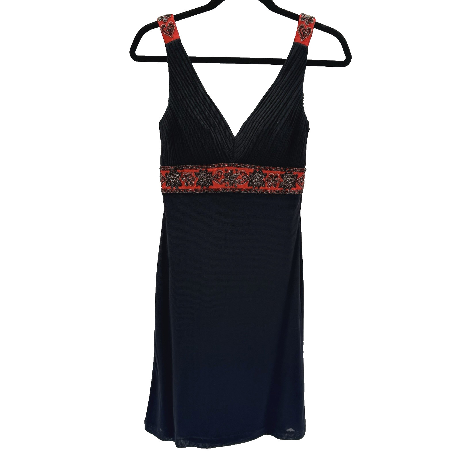 Sue Wong Studio SW Beaded Cocktail Dress 2 Black Red Pleated Bodice Whimsigoth