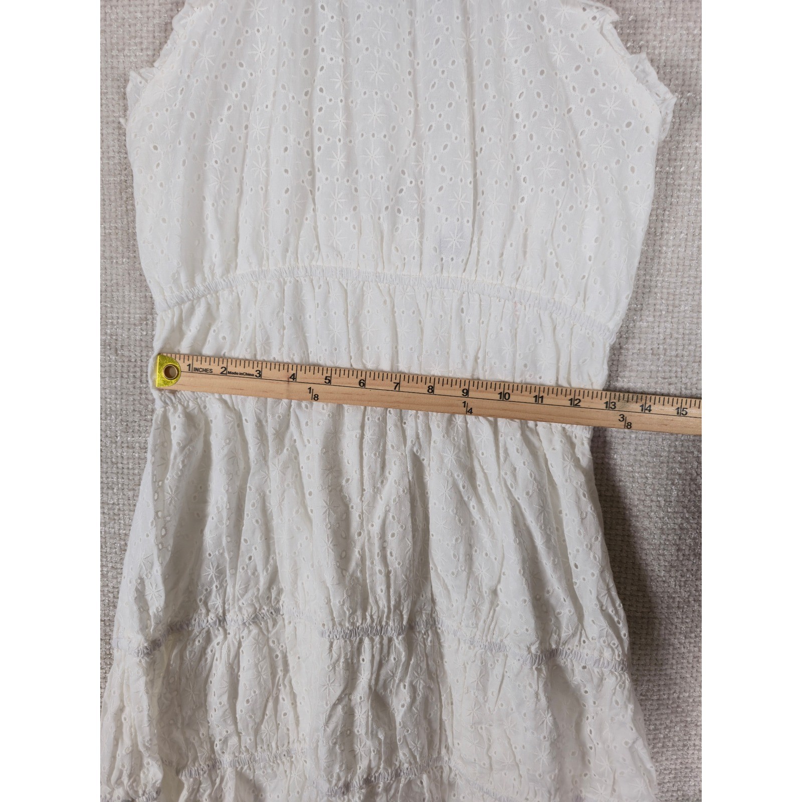 Lost + Wander White Eyelet Halter Mini Dress Smocked Tiered Women’s Size L