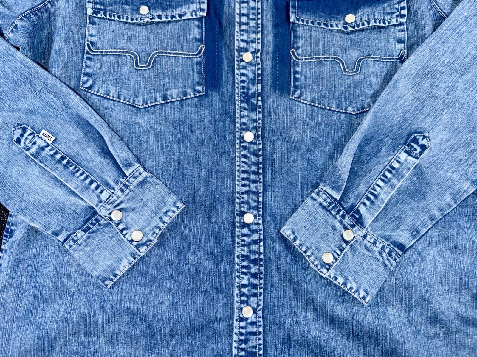 Kimes Ranch Sundowner Snap Western Indigo Denim Dress Large Stretch
