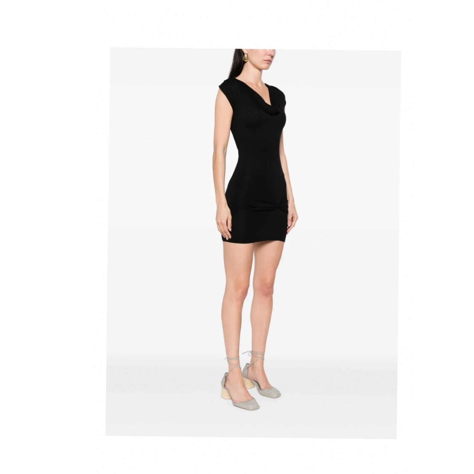Aya Muse Black Cowl Neck Mini Dress Sleeveless Bow Detail Bodycon NWT Size S