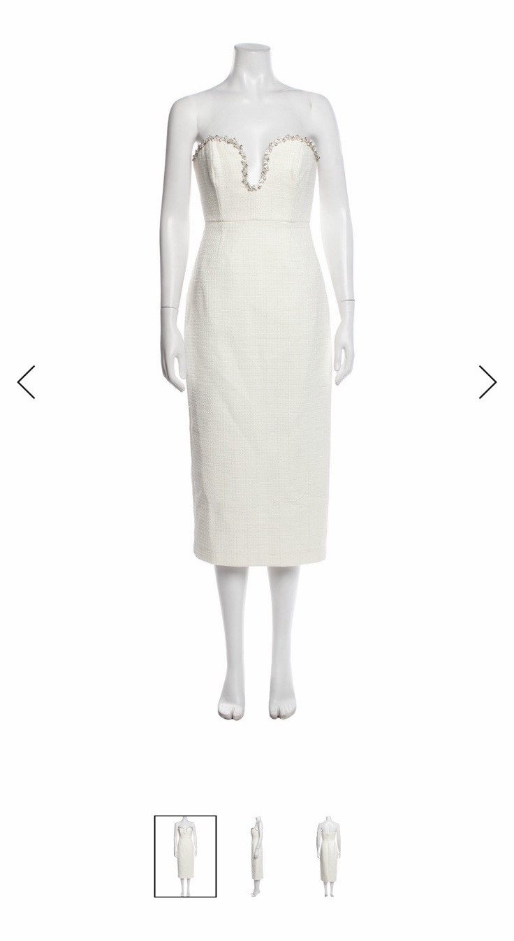 MILLY Ivory Strapless Sweetheart Beaded Tweed Sheath Midi Dress Size 2