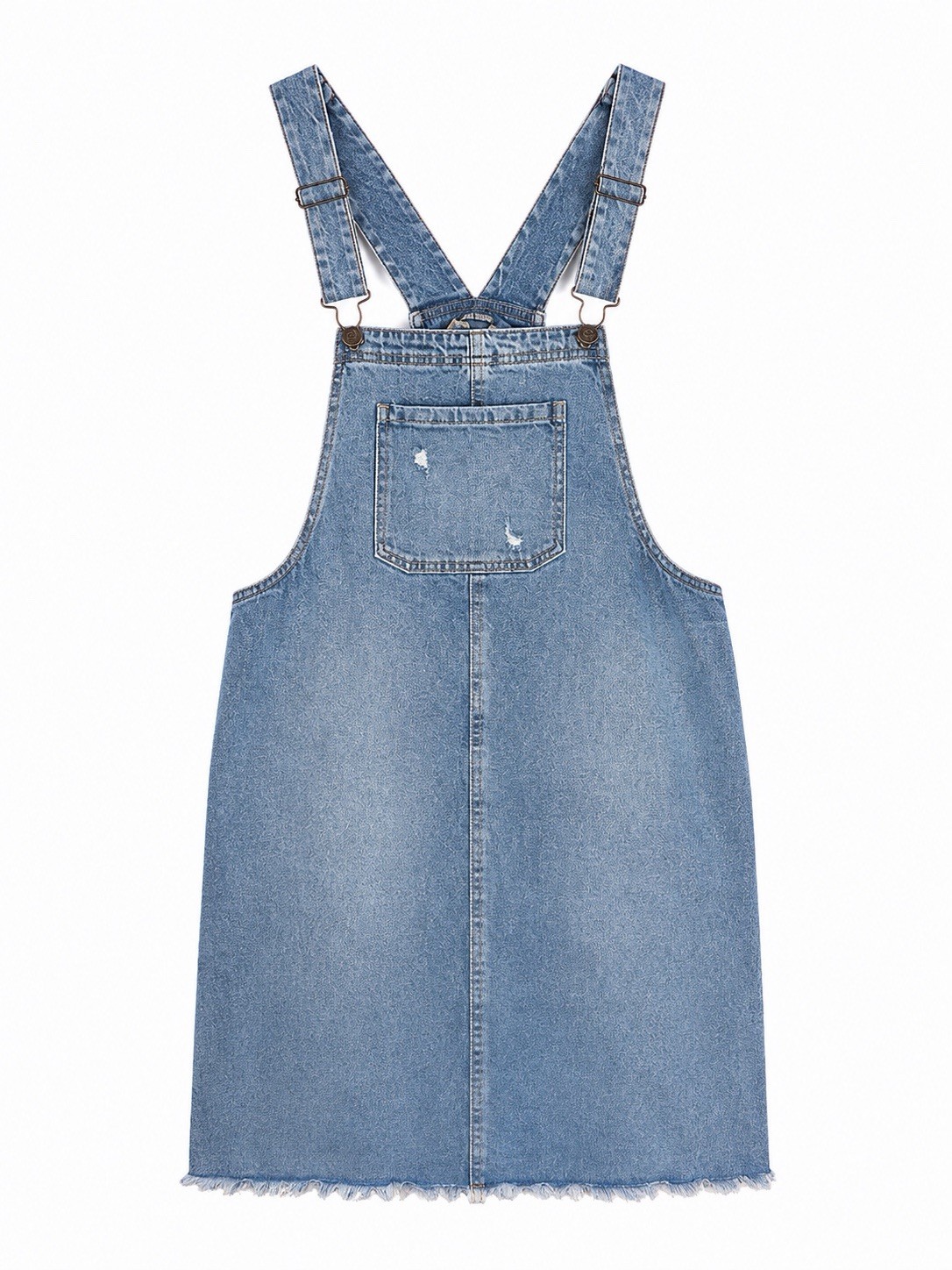 Wild Fable Denim Overall Dress Medium Light Wash Distressed Raw Hem Mini