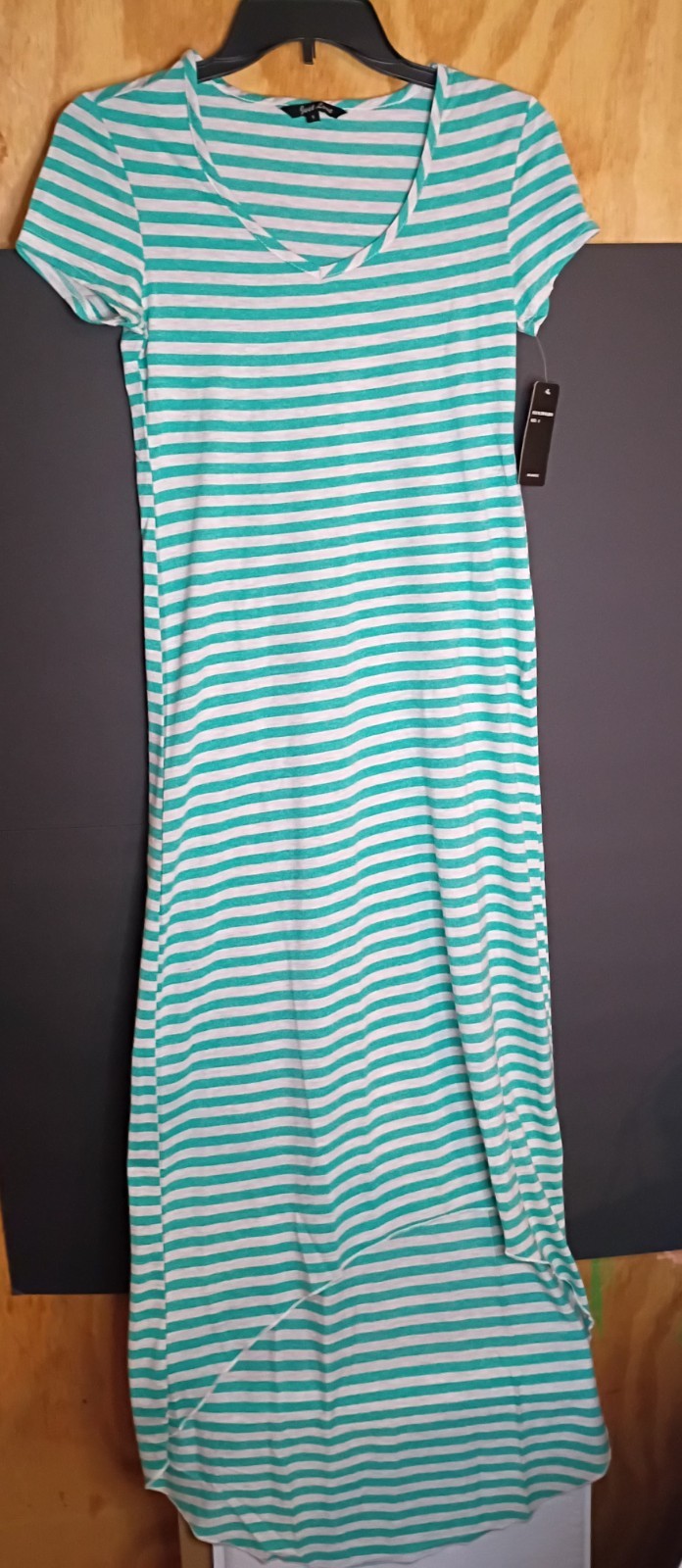 Just Love Teal & Gray Horizontal Striped V-Neck Maxi Dress Small