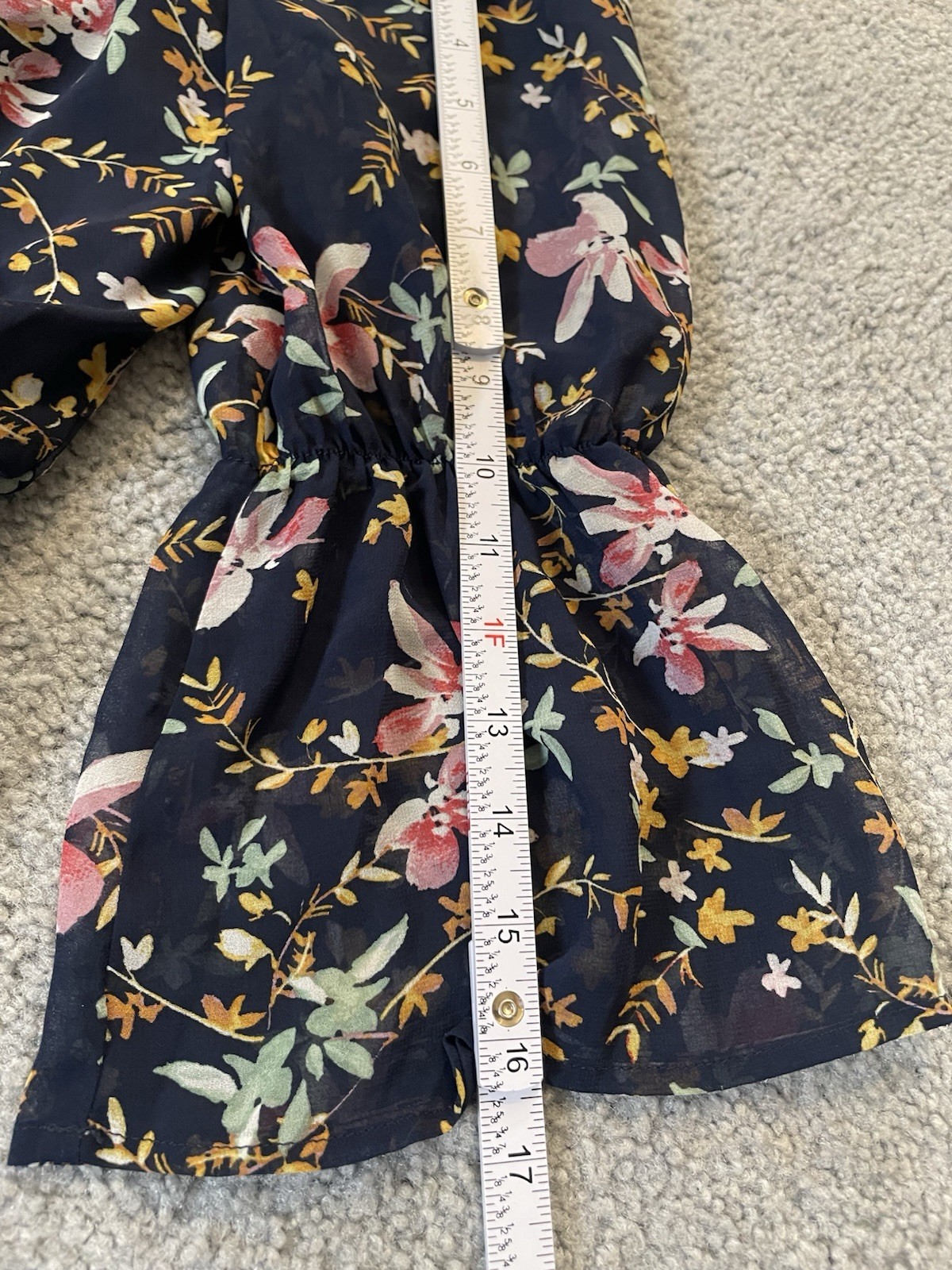 Off The Shoulder Floral Maxi Dress Sz L Navy Gold Elastic Waist Prairie Beach