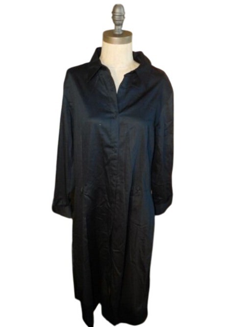 Talbots Size XL Black Collared Cuffed Sleeve Cloth Button Down Dress
