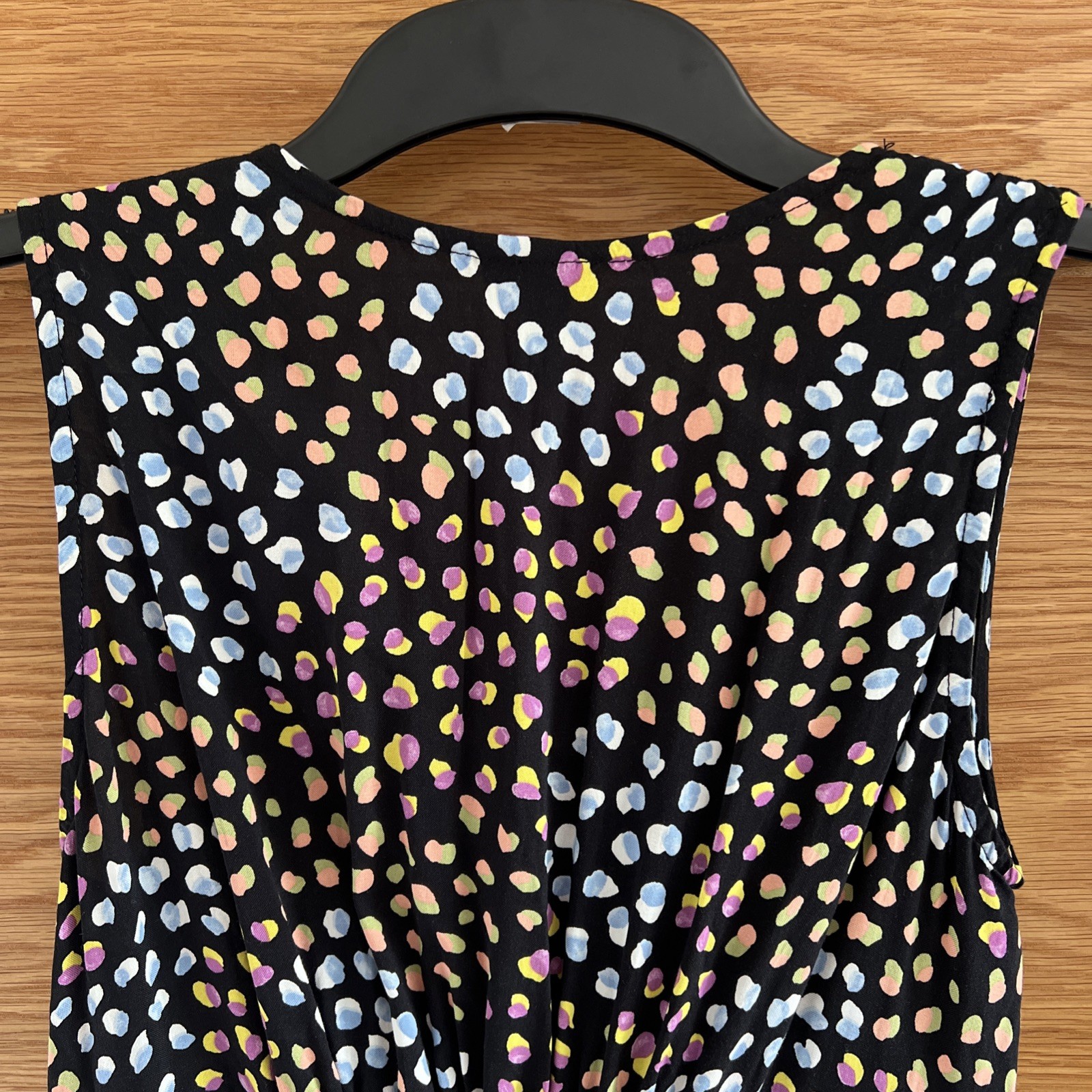 Nobody’s Child Black Dot MultiColour Midi Dress Button Down Sleeveless 8 viscose
