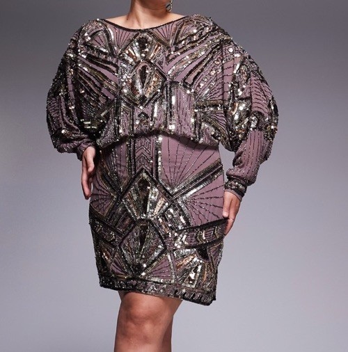 ASOS DESIGN Curve linear embellished batwing mini dress with cowl back US Sz 20