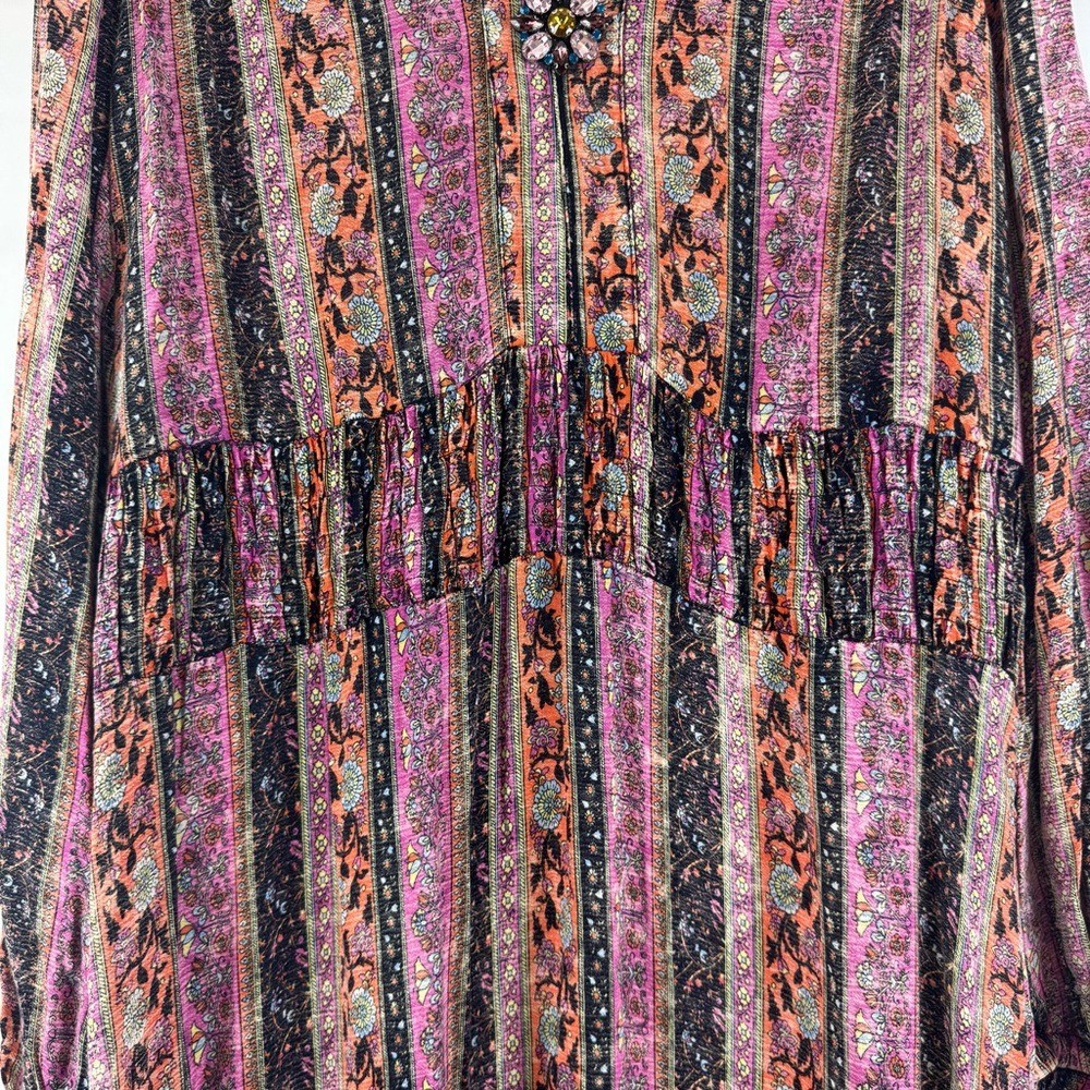 Soft Surroundings Boho Maxi Dress Purple Stripe Embellished Rayon M 2CY56