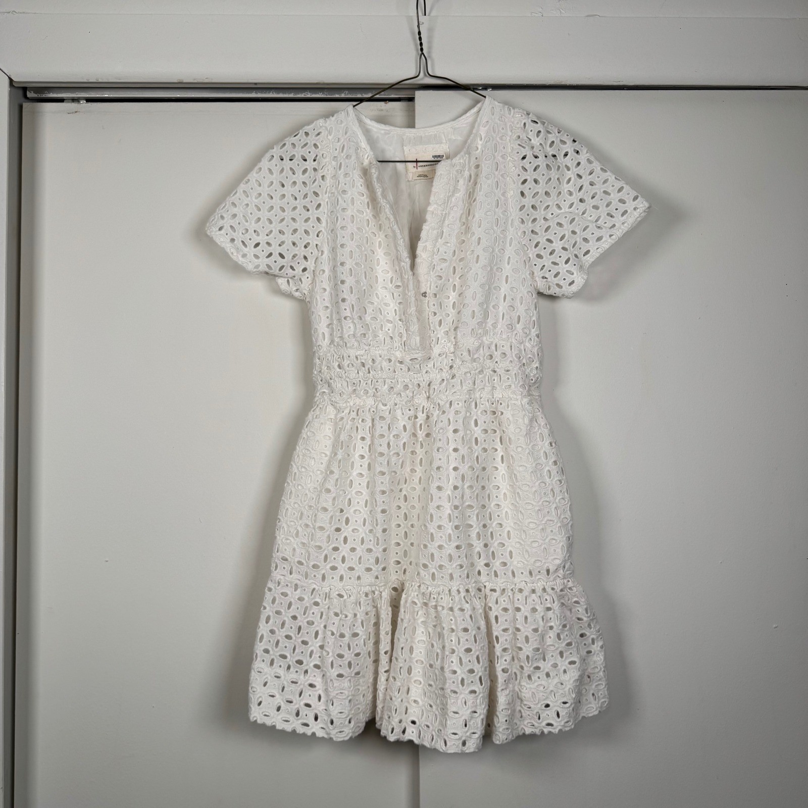 Anthropologie White Somerset Eyelet Mini Dress Sz S