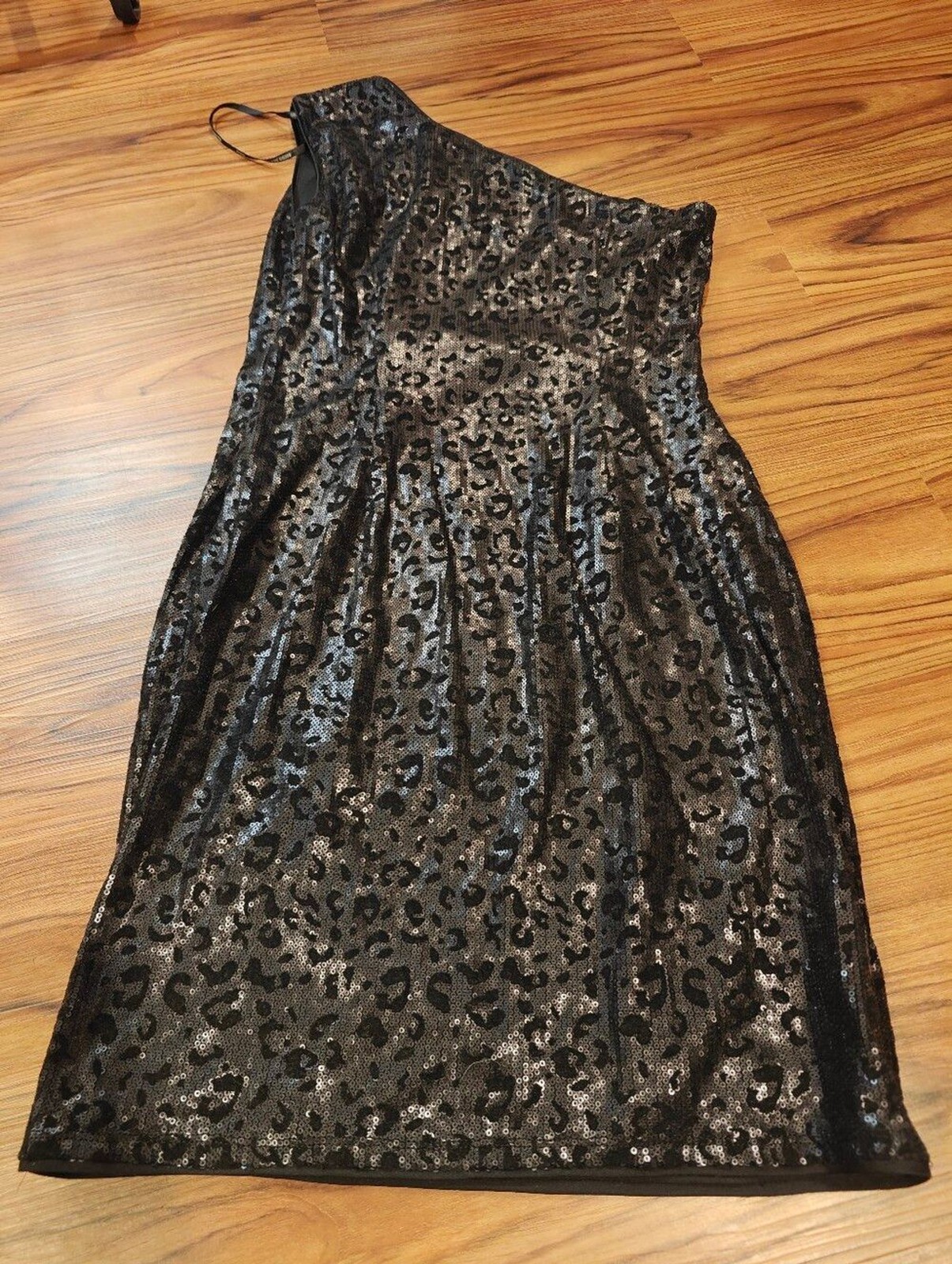 Miss Sixty Sequin Velvet Cheetah Animal Black One Shoulder Dress