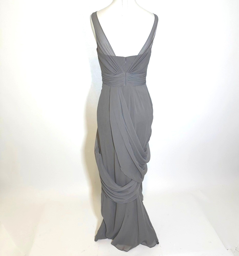 Vera Wang Gray Illusion Bridesmaid Draped Formal Gown Size 6 VW360027 Prom