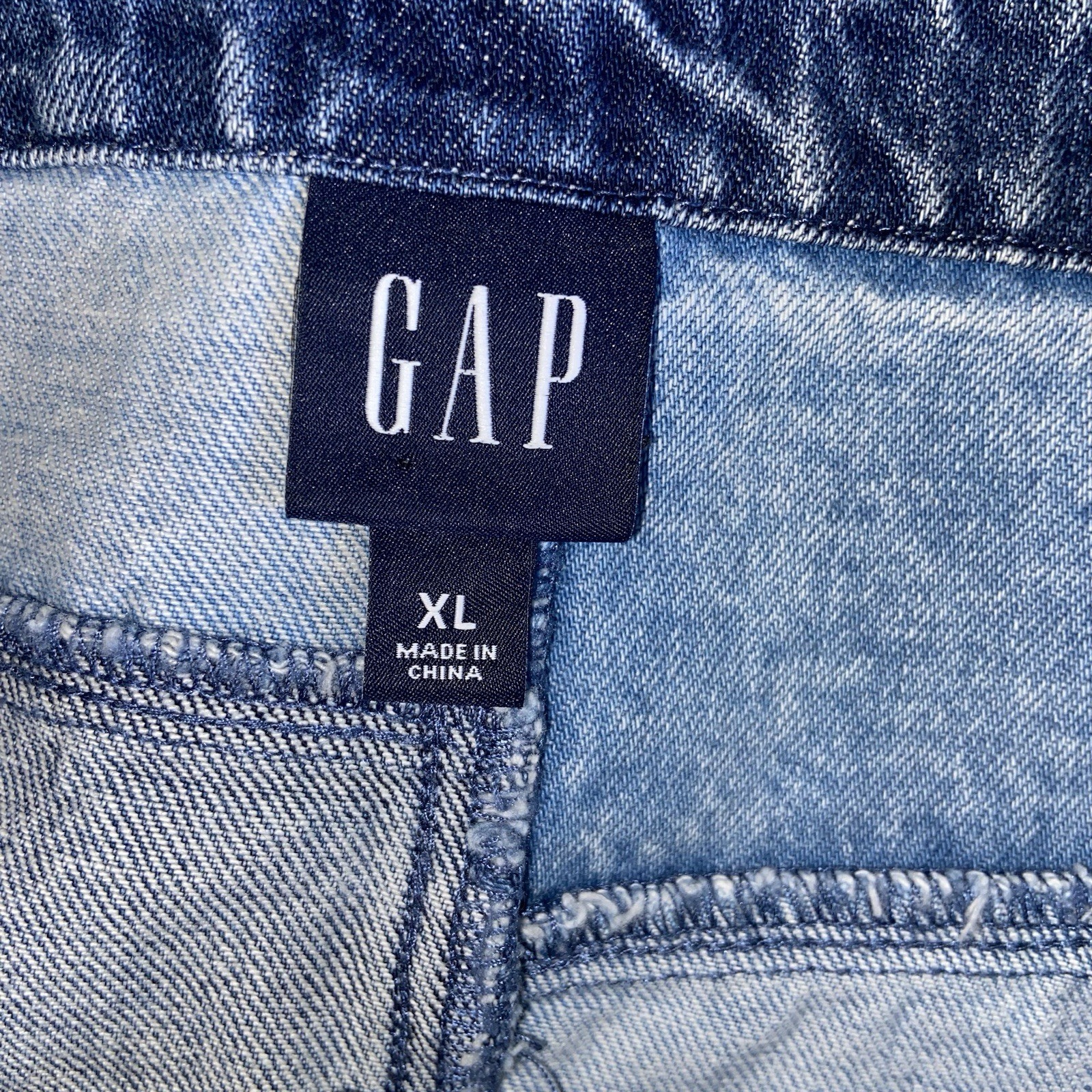 GAP Dress XL Pieced Patchwork Denim Pinafore Blue Jean Button Retro Festival